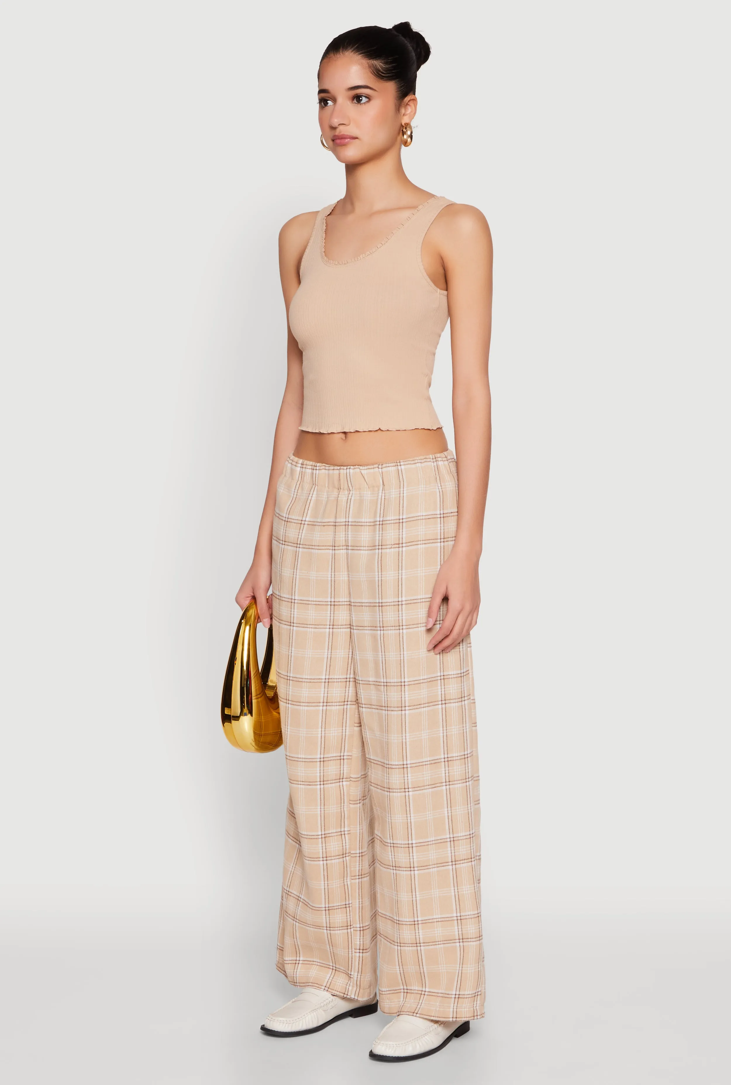 Plaid Brushed Knit Wide Leg Dress Pants sold by Rainbow product image thumbnail 3