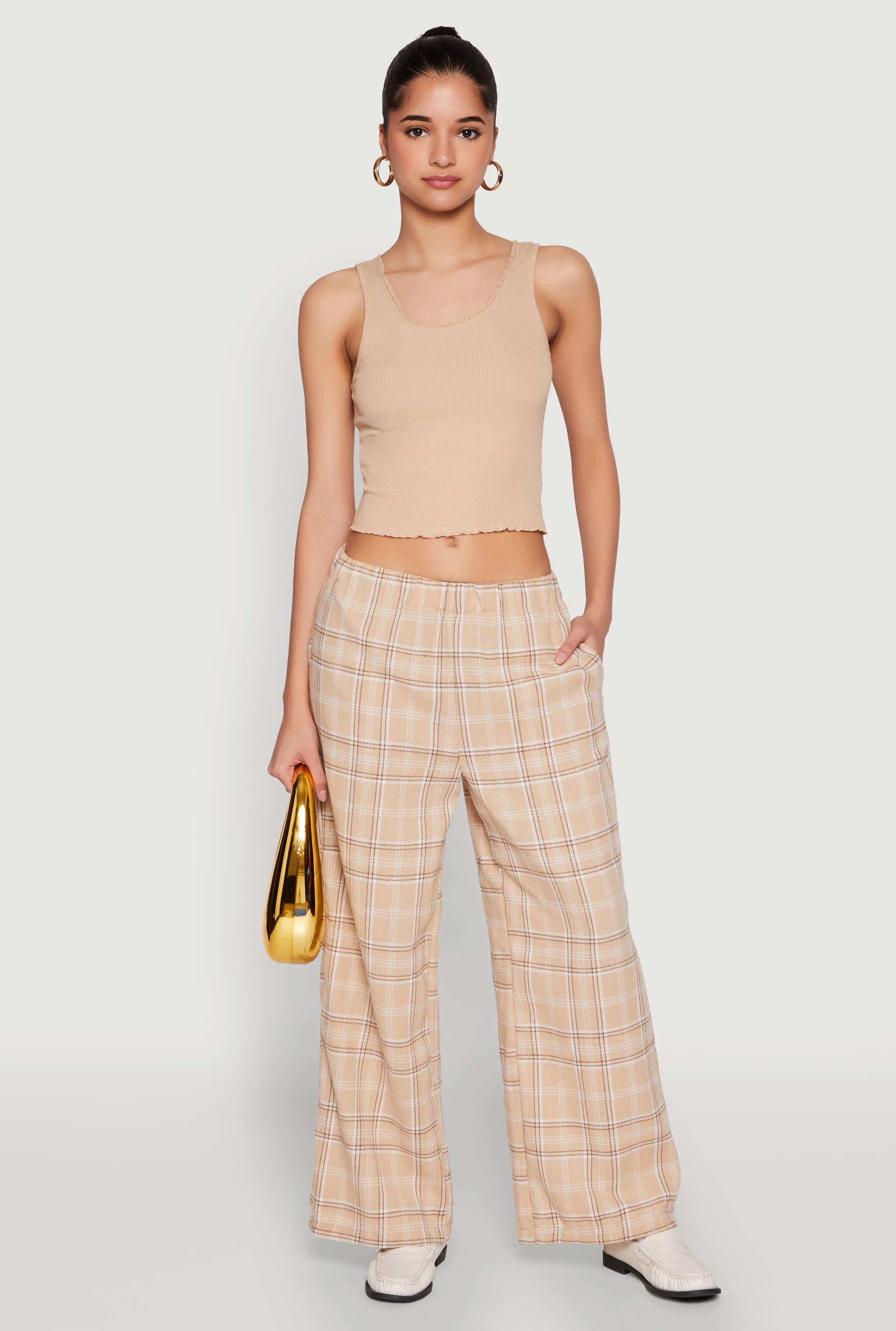 Plaid Brushed Knit Wide Leg Dress Pants sold by Rainbow