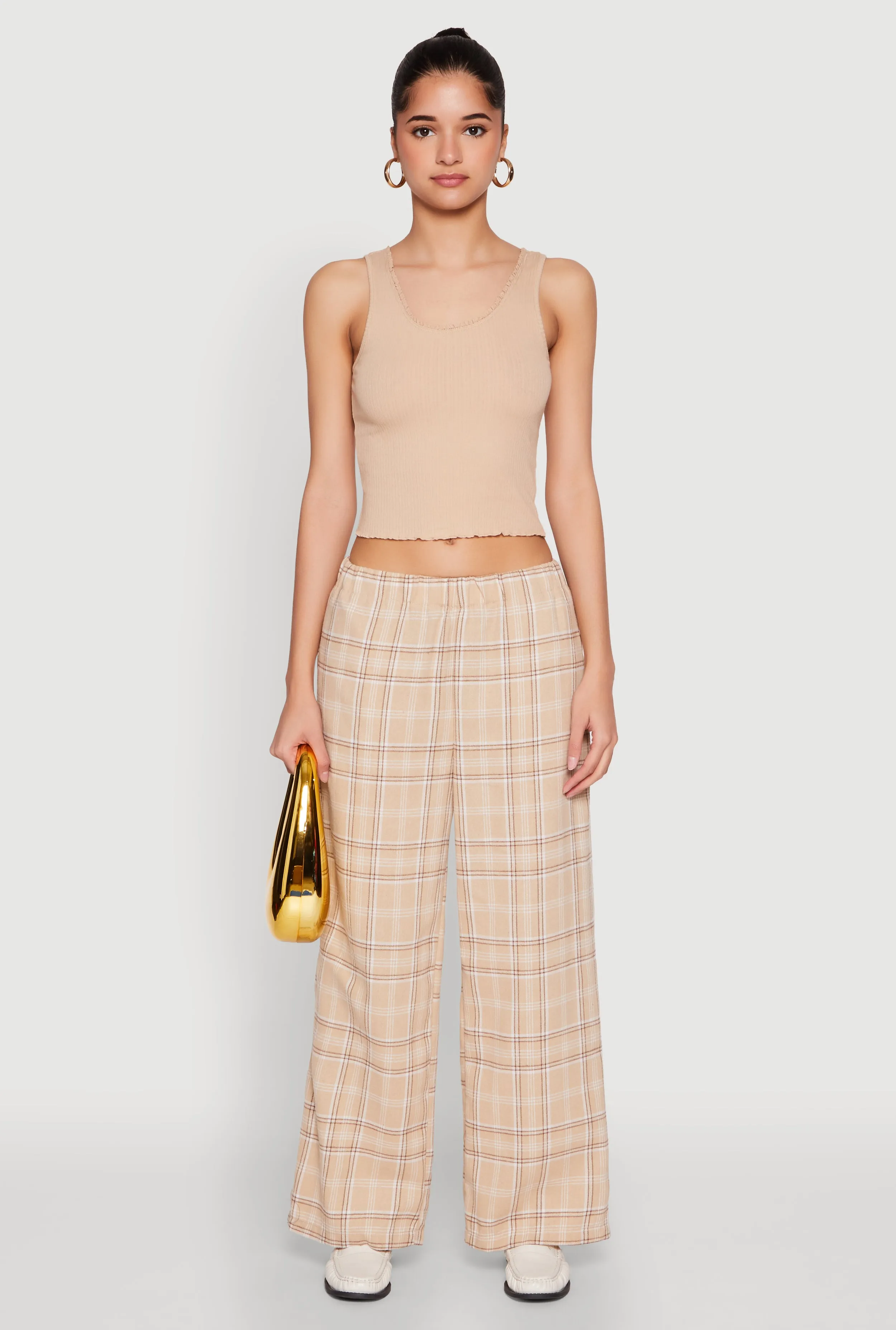 Plaid Brushed Knit Wide Leg Dress Pants sold by Rainbow product image thumbnail 2
