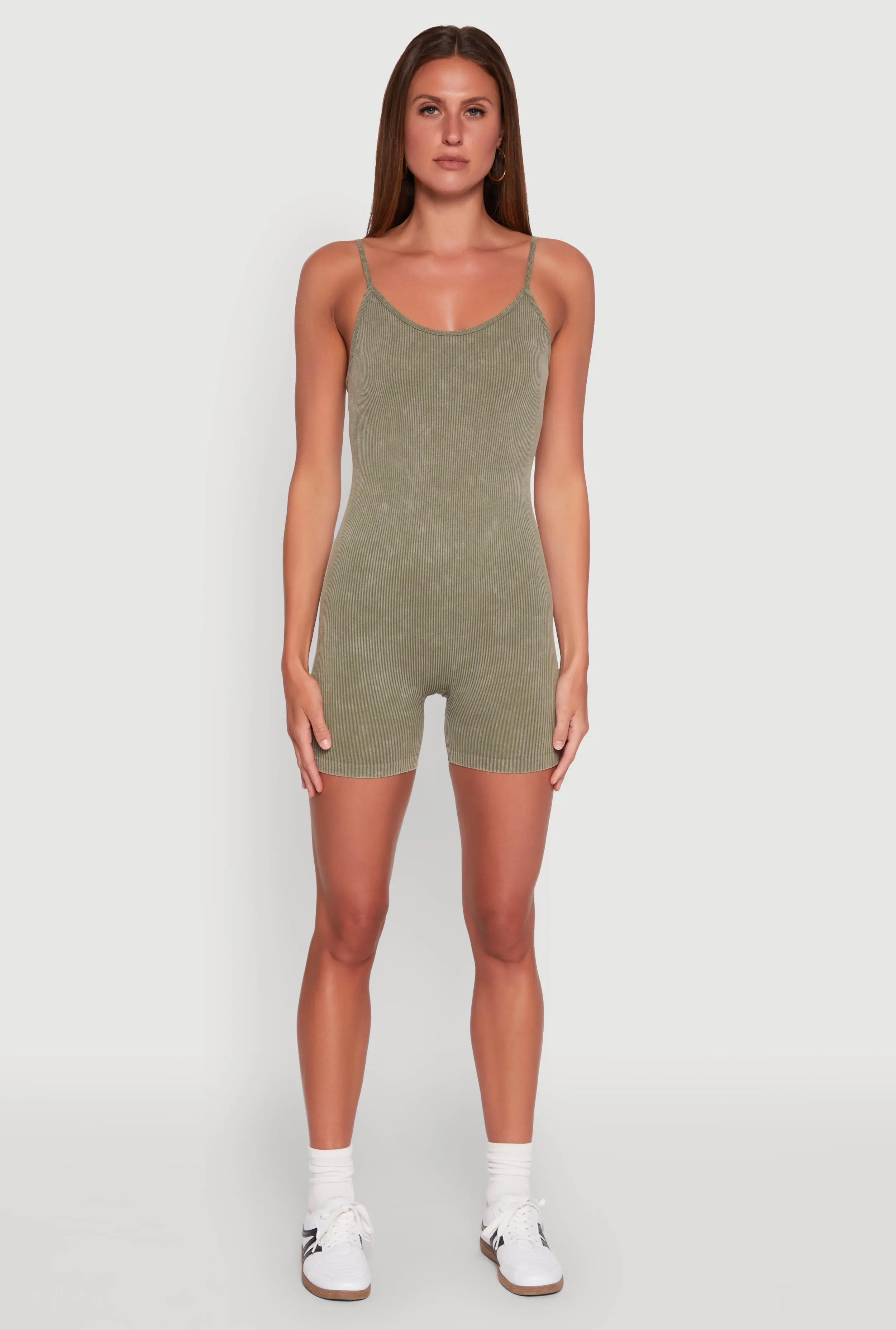 Mineral Wash Rib Knit Scoop Neck Cami Romper sold by Rainbow product image thumbnail 2