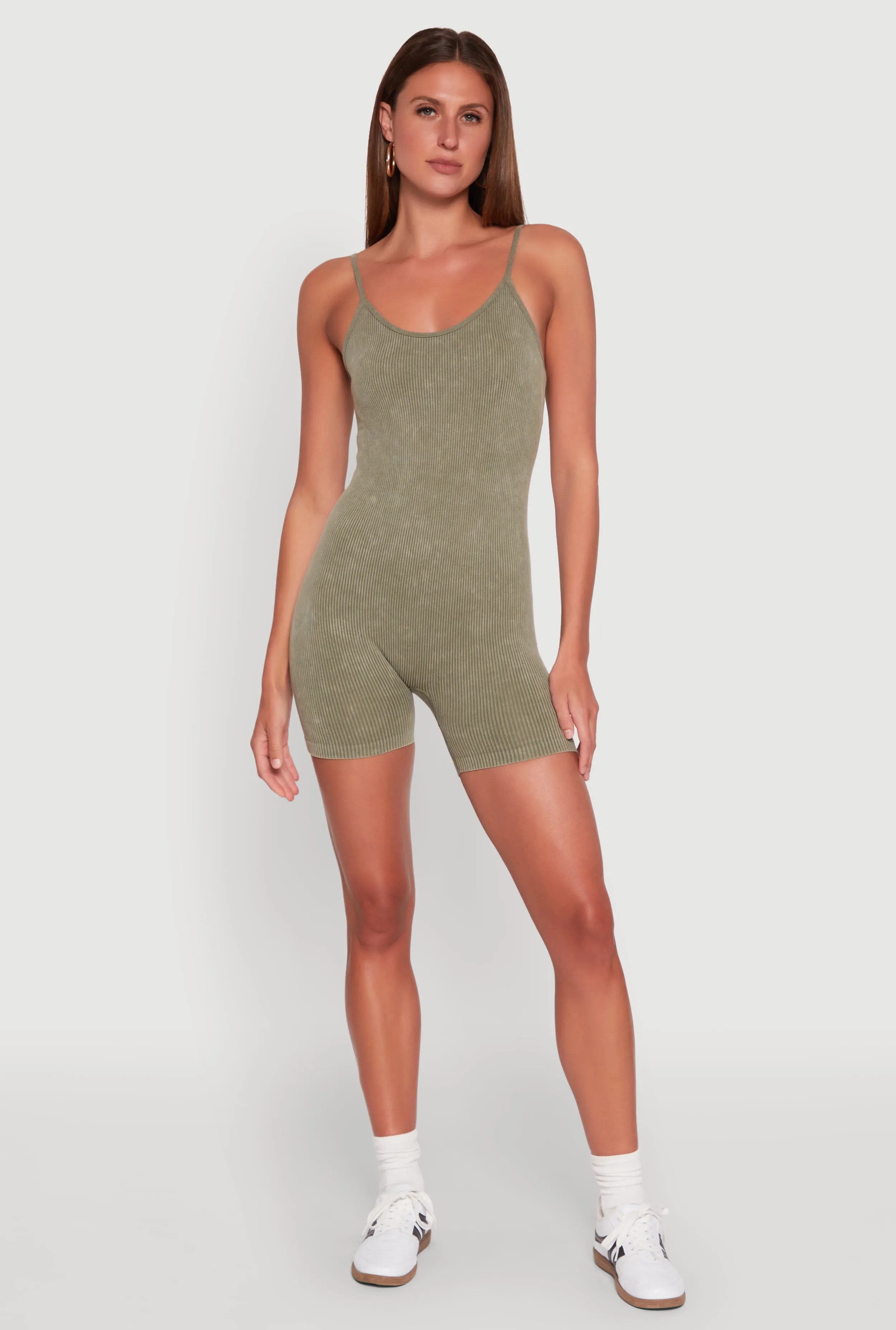 Mineral Wash Rib Knit Scoop Neck Cami Romper sold by Rainbow