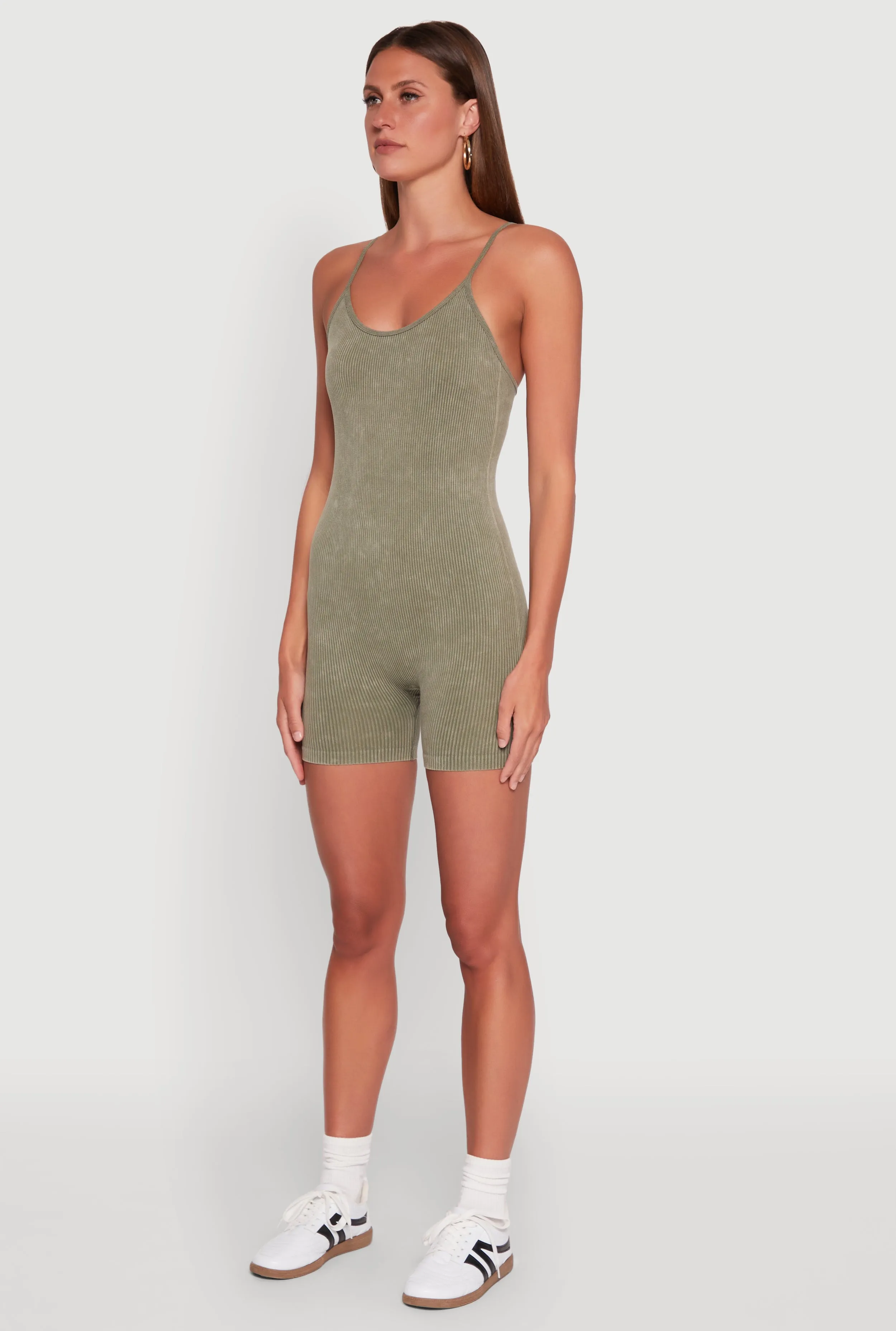 Mineral Wash Rib Knit Scoop Neck Cami Romper sold by Rainbow product image thumbnail 3