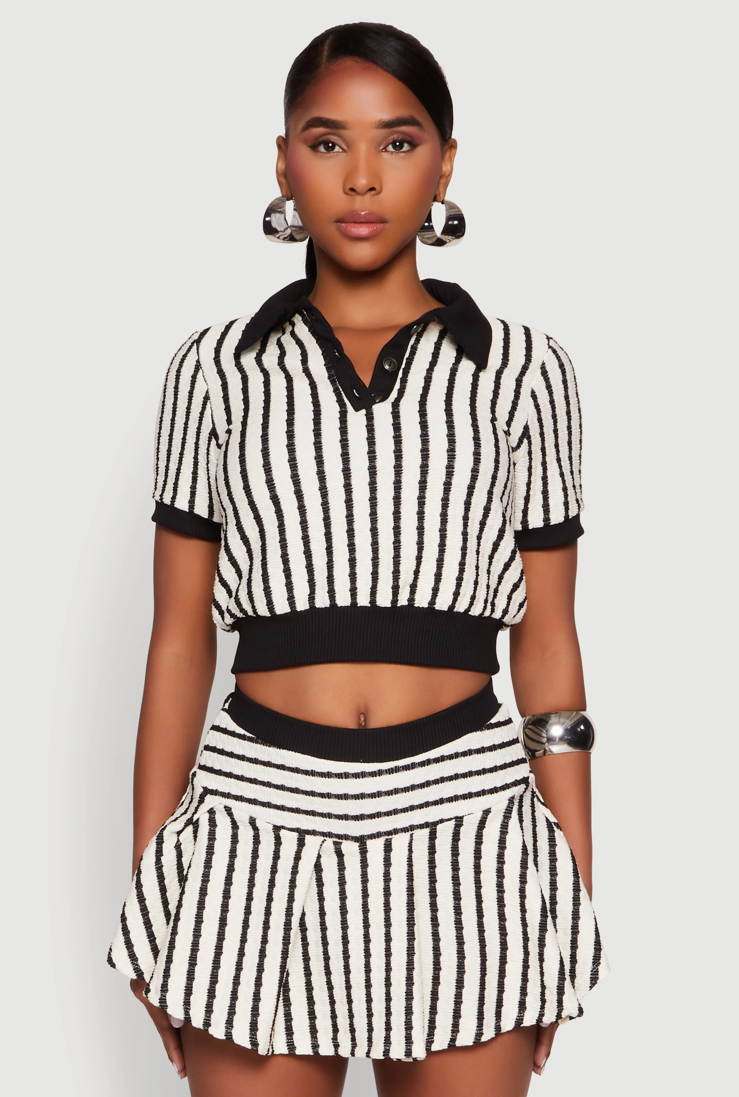 Textured Knit Striped Polo Shirt sold by Rainbow