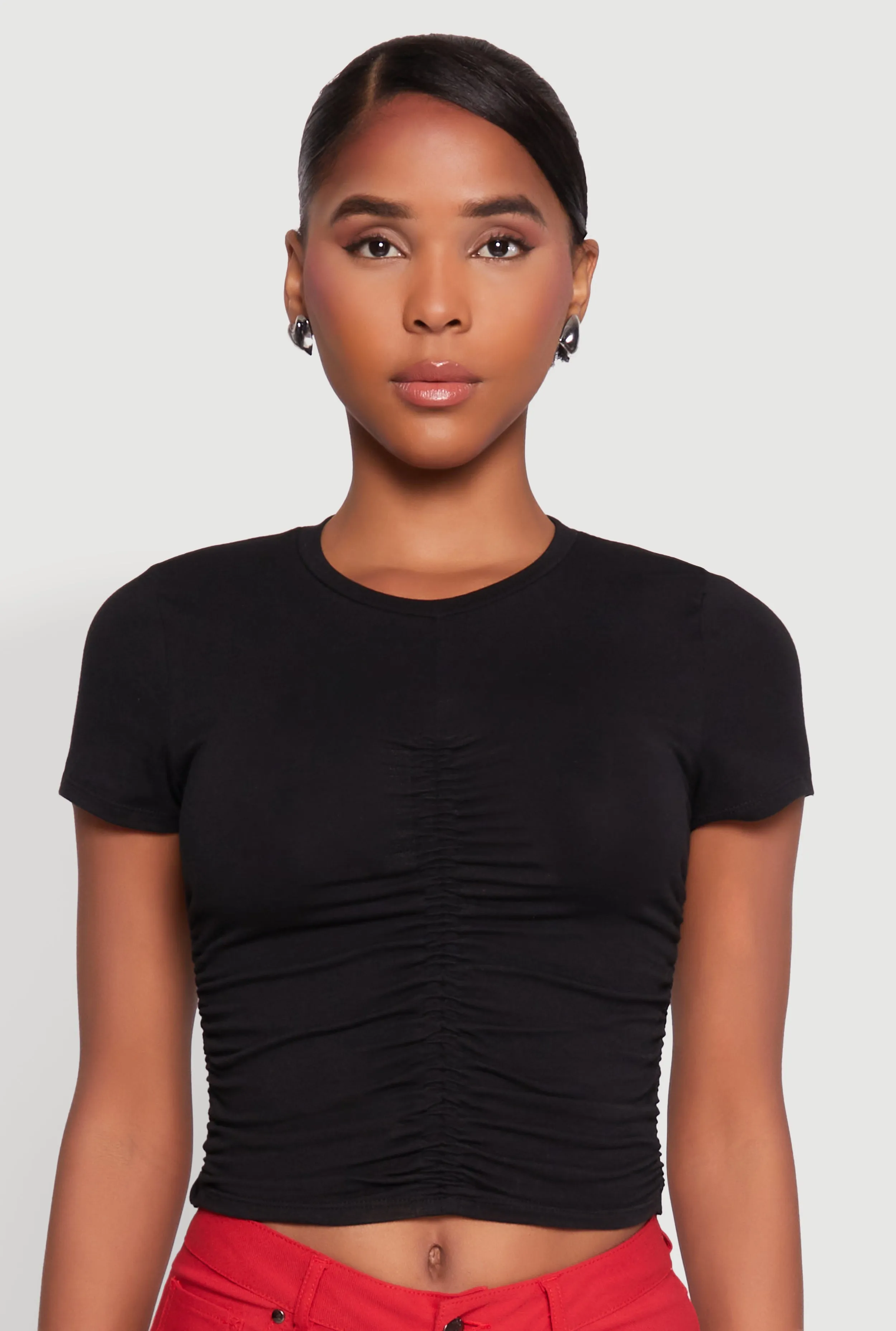 Ruched Crew Neck Cropped Tee sold by Rainbow product image thumbnail 2