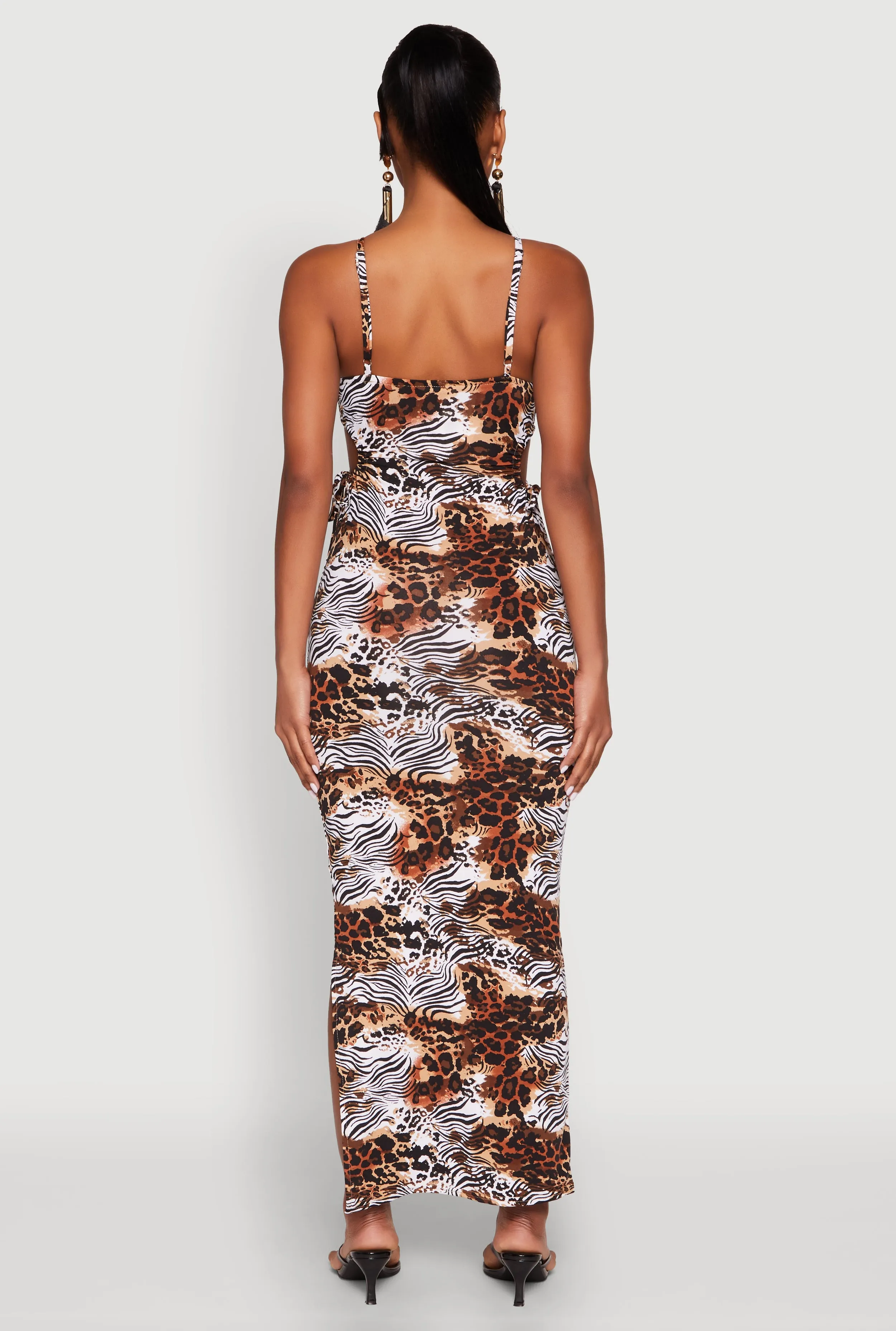 Drawstring Side Cut Out Animal Print Maxi Dress sold by Rainbow product image thumbnail 5