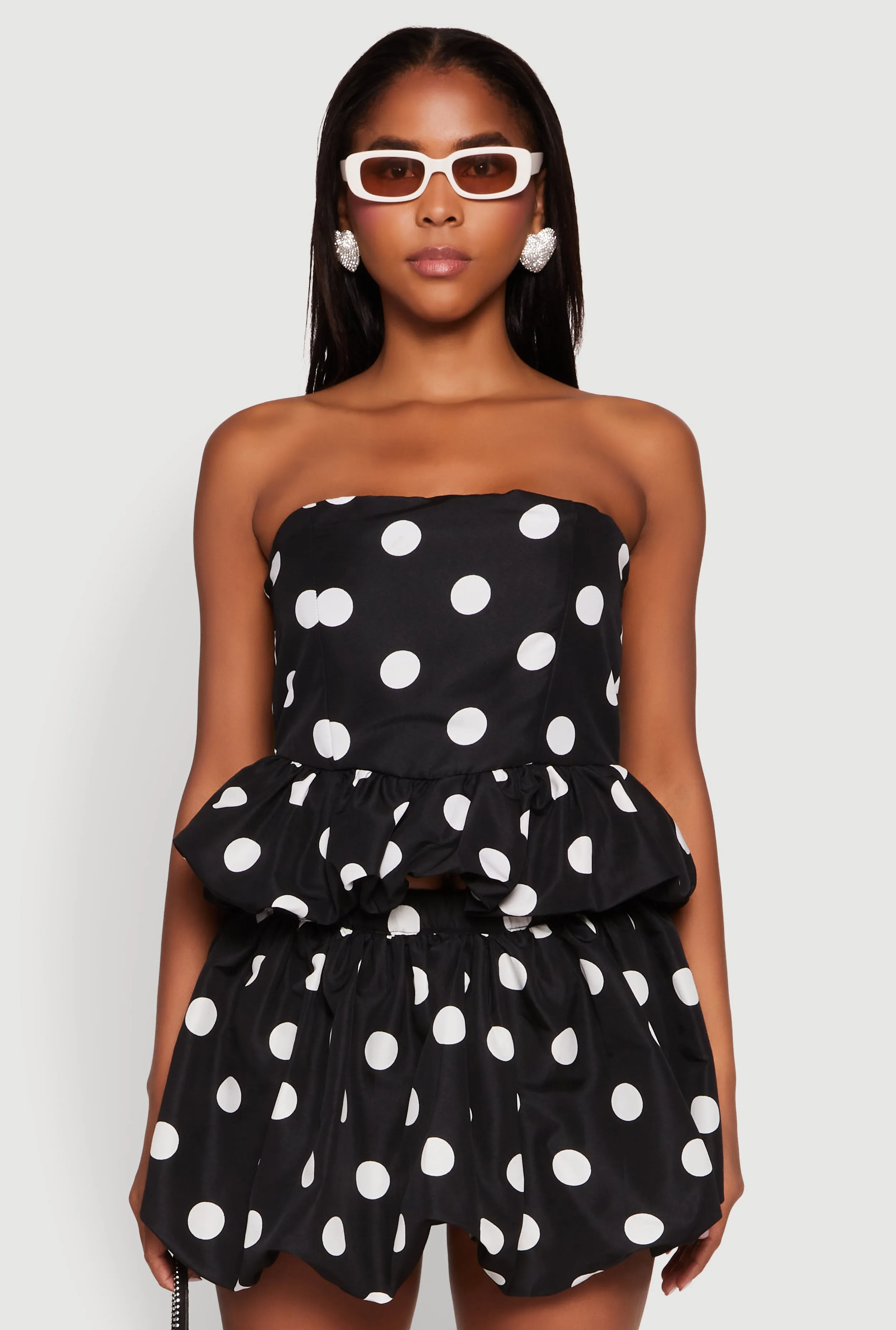 Spoon Jeans Bubble Hem Polka Dot Crop Top sold by Rainbow