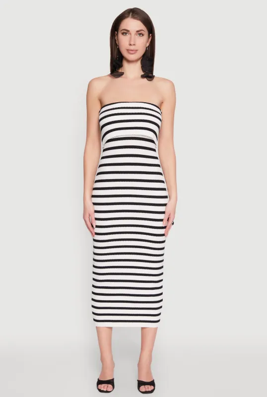 Almost Famous Striped Fold Over Tube Dress sold by Rainbow
