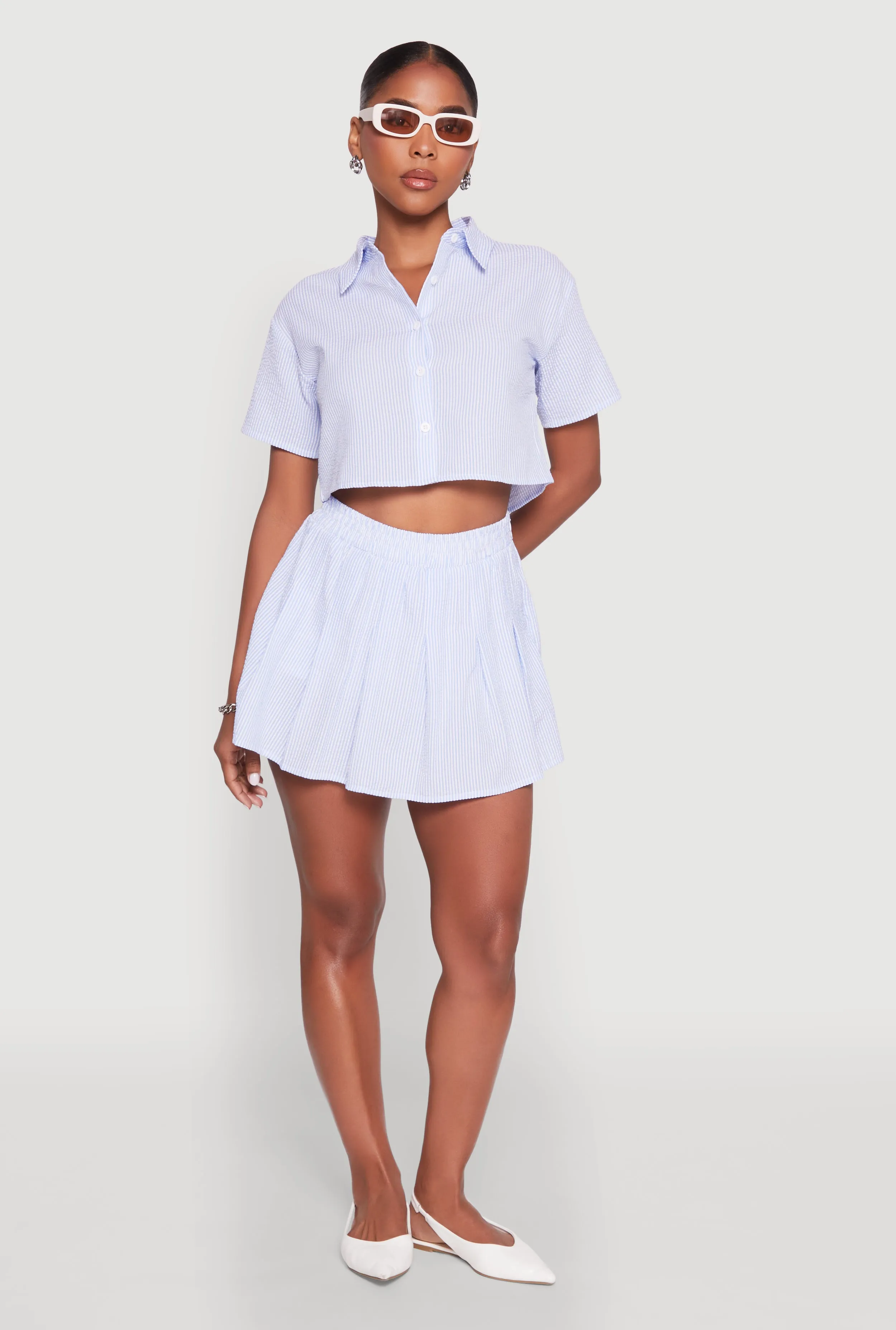 Almost Famous Striped Seersucker Pleated Skirt sold by Rainbow product image thumbnail 2