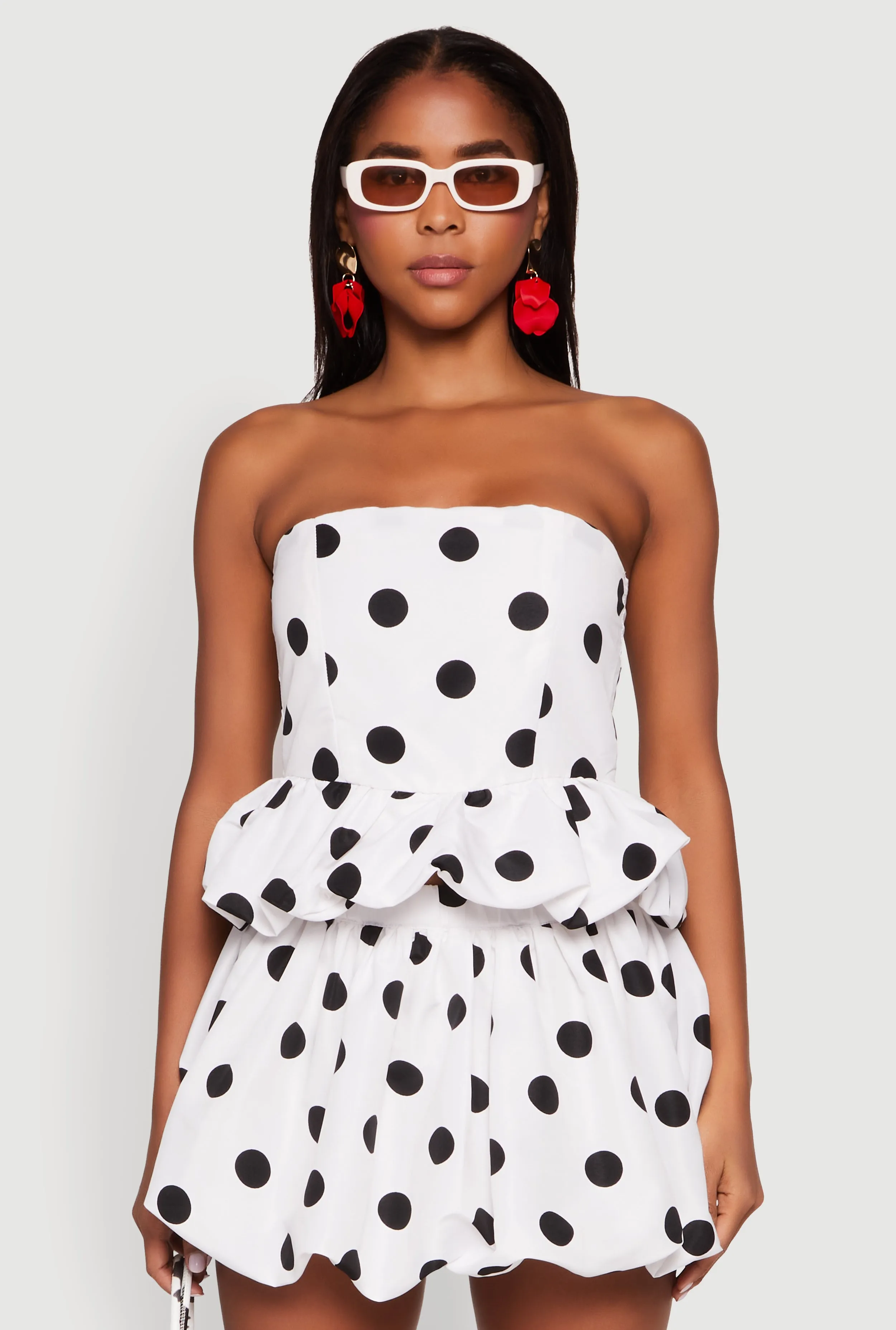 Spoon Jeans Bubble Hem Polka Dot Crop Top sold by Rainbow