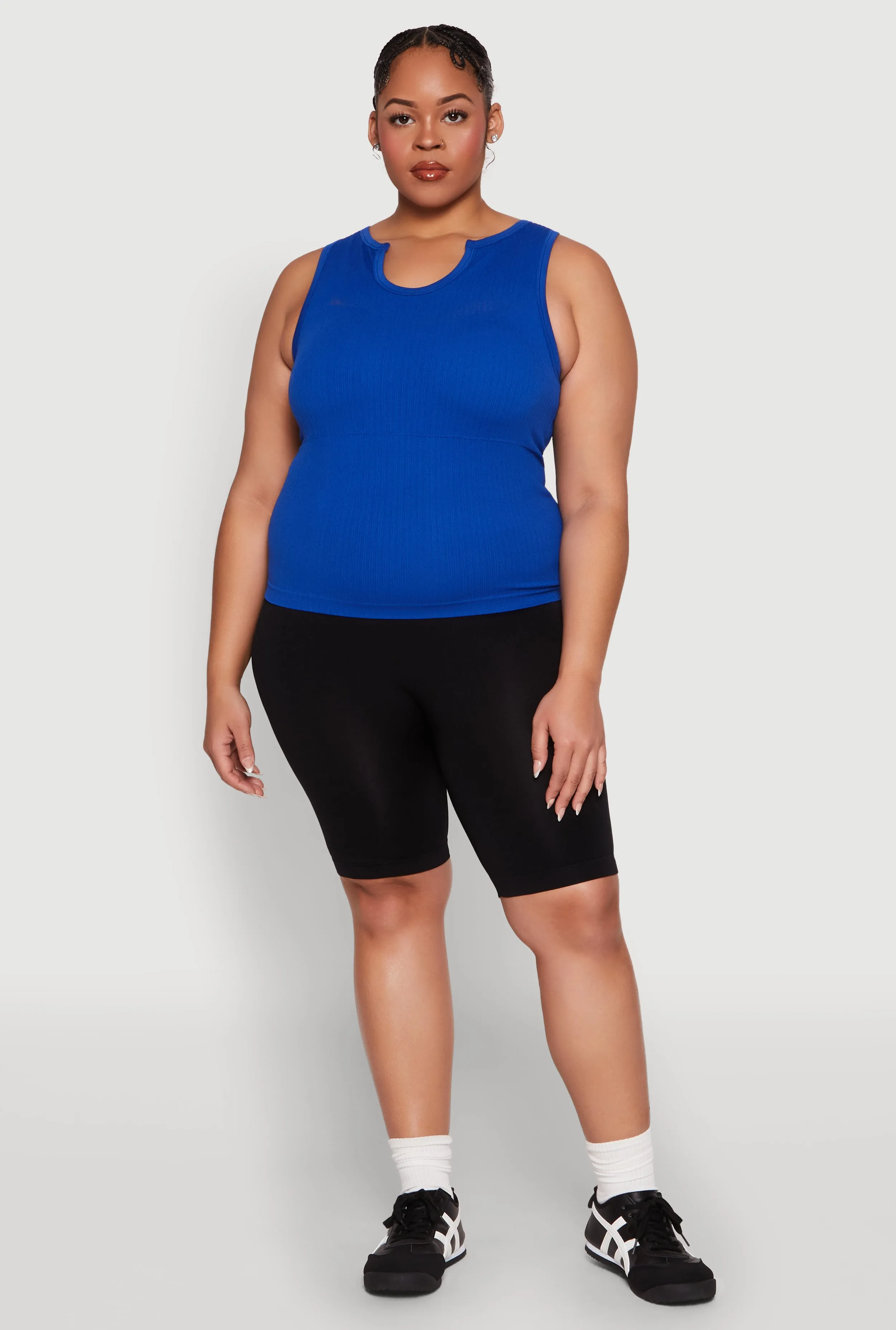 Plus Size Seamless Ribbed Notch Neck Tank Top sold by Rainbow