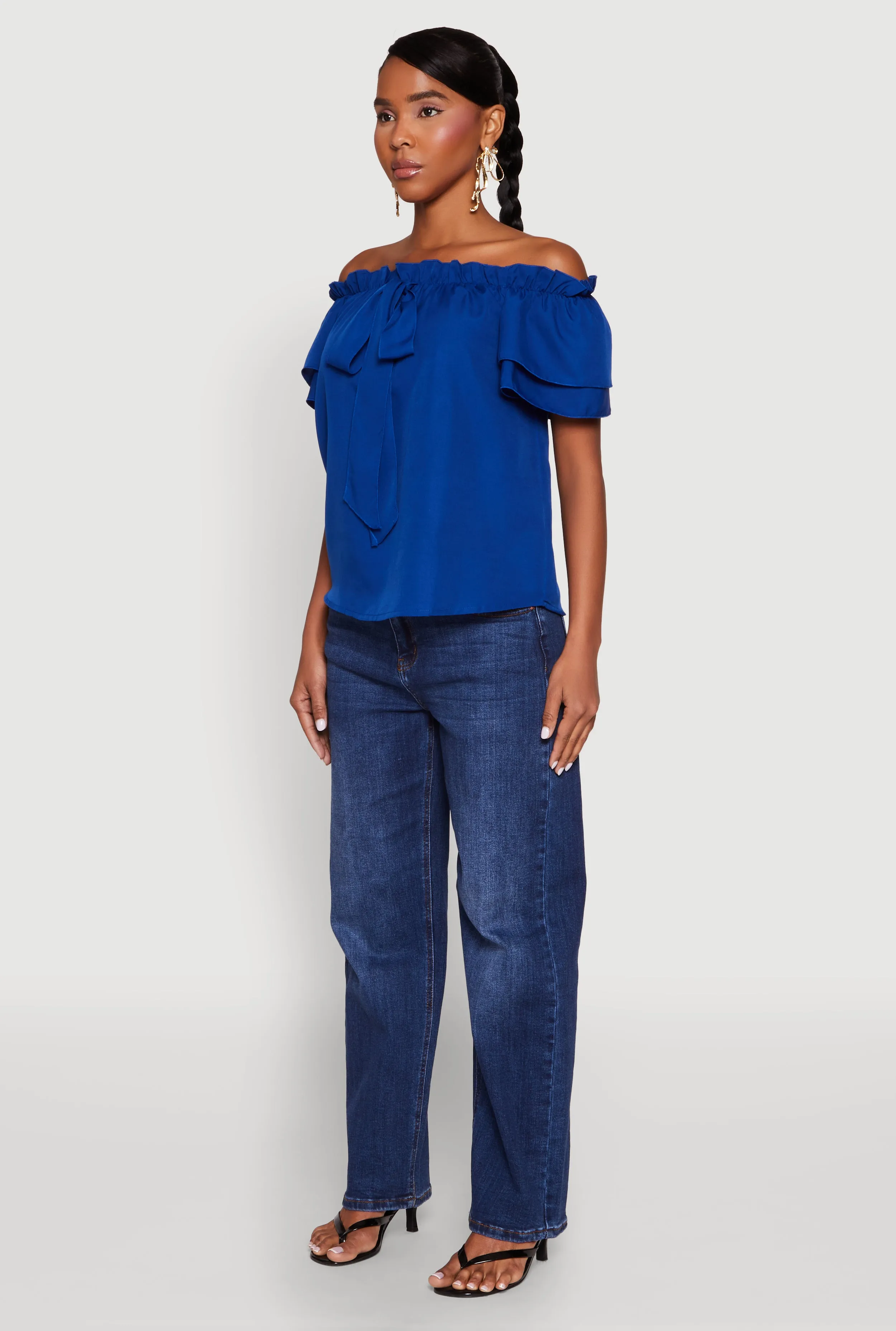 Tiered Sleeve Tie Front Off the Shoulder Top sold by Rainbow product image thumbnail 5