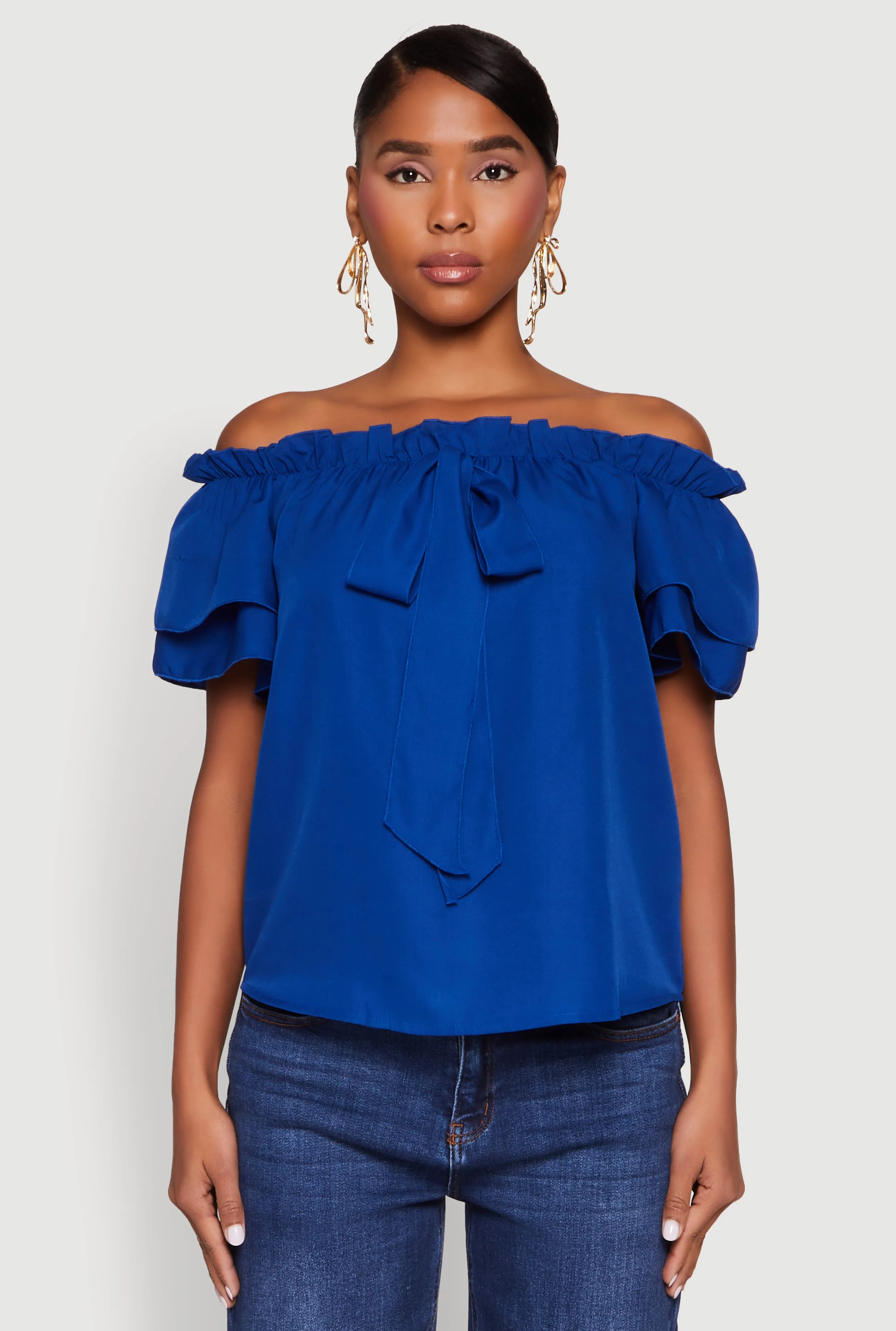 Tiered Sleeve Tie Front Off the Shoulder Top sold by Rainbow product image thumbnail 2