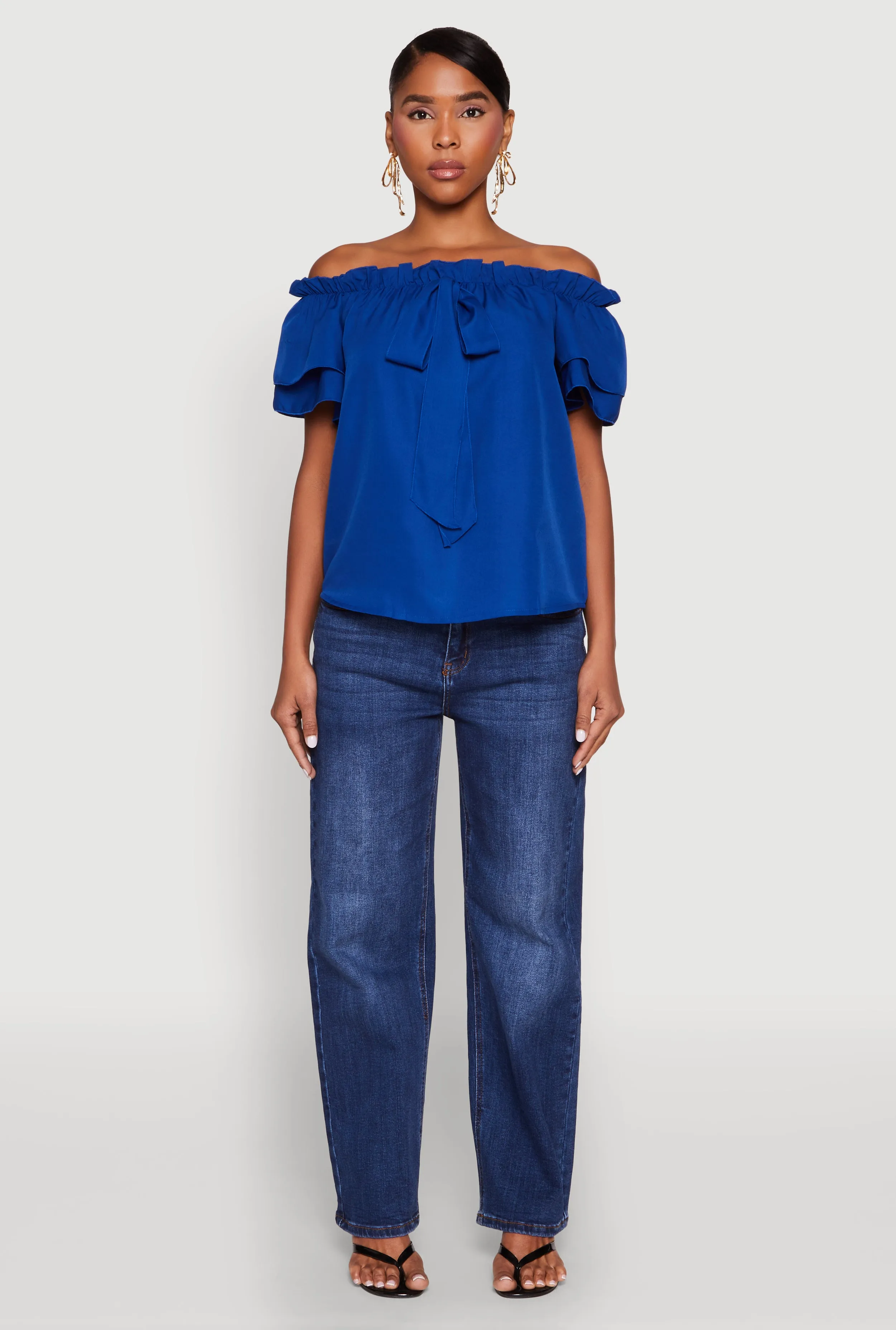 Tiered Sleeve Tie Front Off the Shoulder Top sold by Rainbow product image thumbnail 3