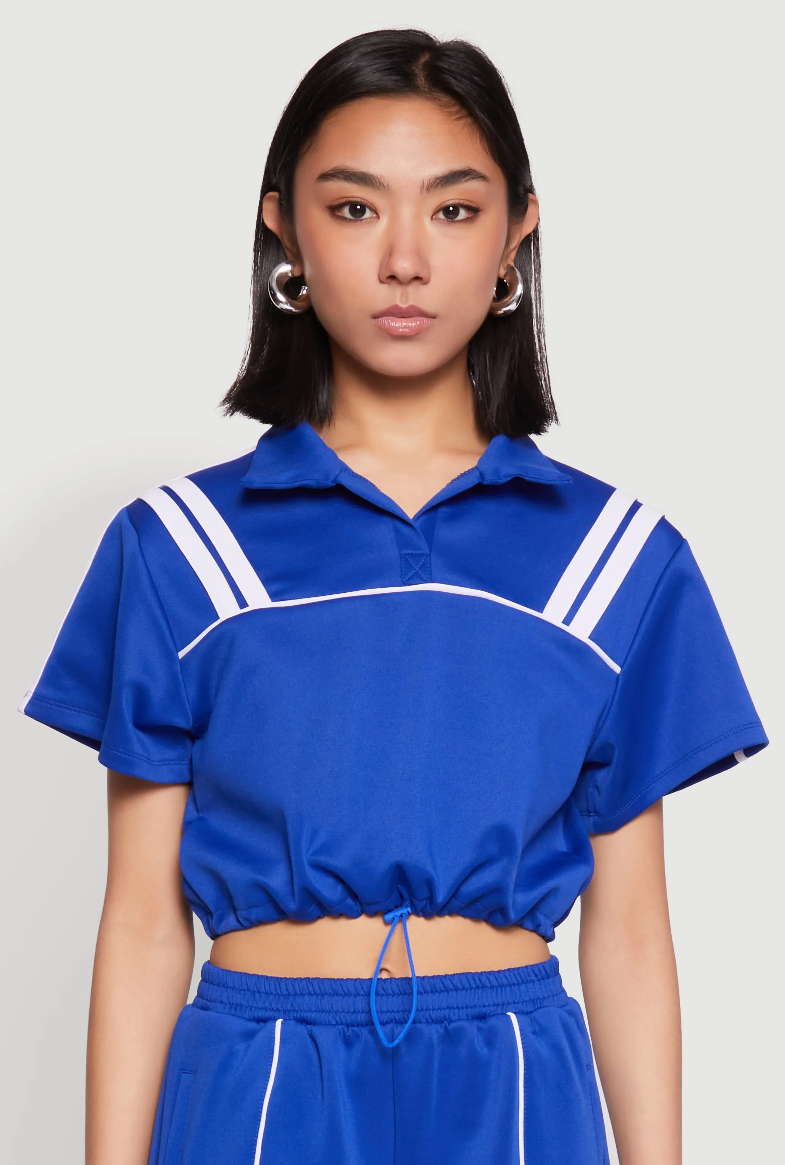 Contrast Piping Varsity Stripe Detail Crop Top sold by Rainbow