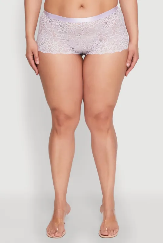 Plus Size Floral Lace V Back Boyshort Panty sold by Rainbow