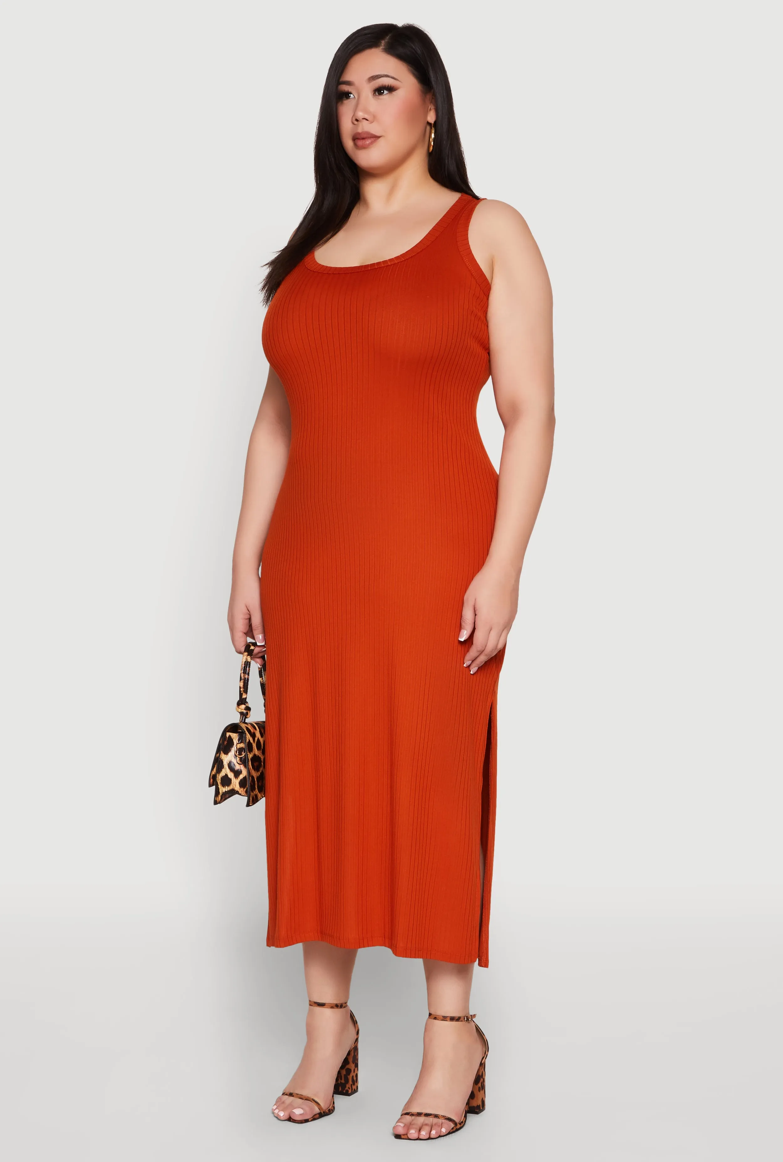 Plus Size Scoop Neck Side Slit Midi Dress sold by Rainbow product image thumbnail 3