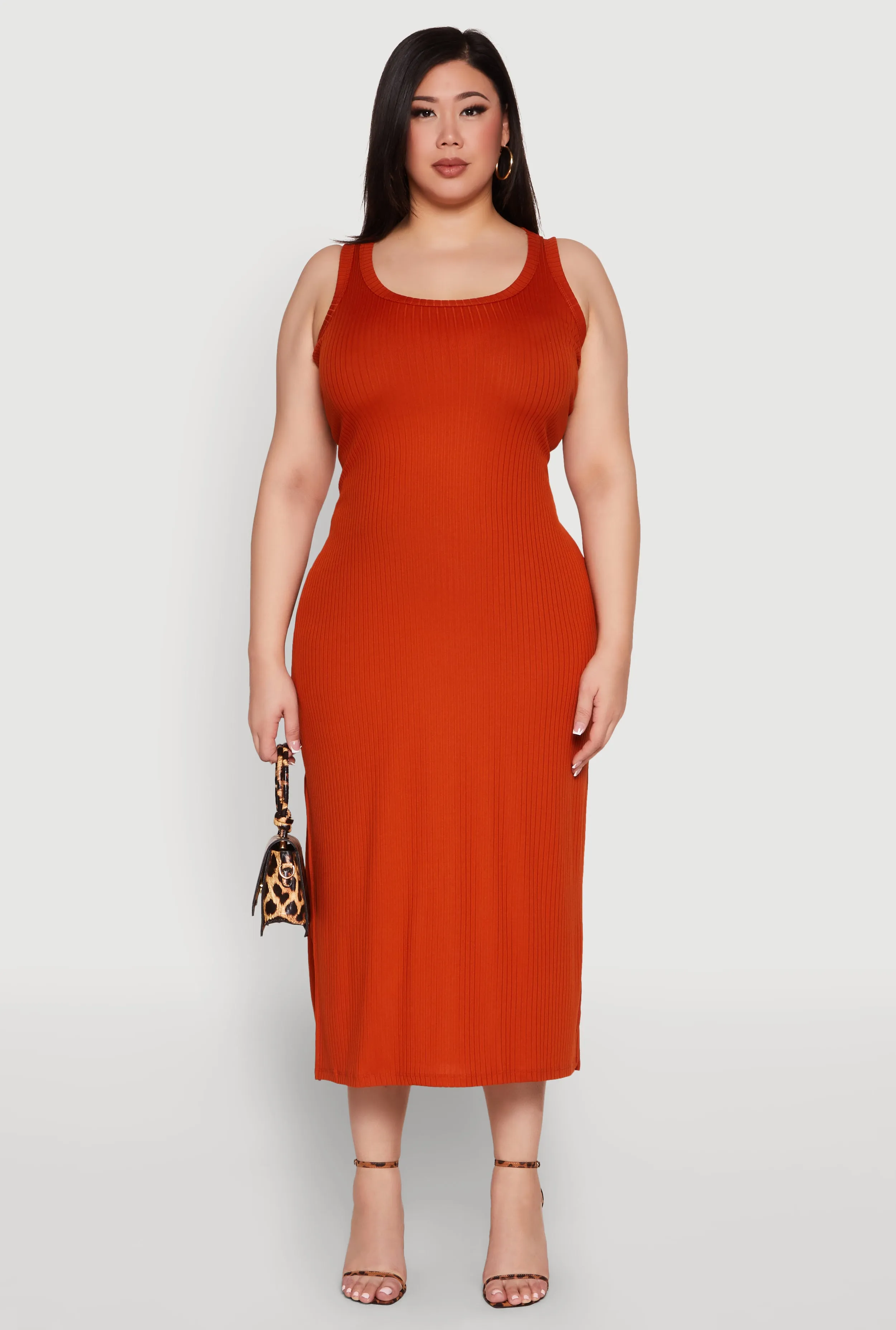 Plus Size Scoop Neck Side Slit Midi Dress sold by Rainbow