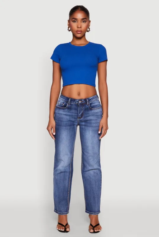 Basic Ribbed Knit Cropped Tee sold by Rainbow
