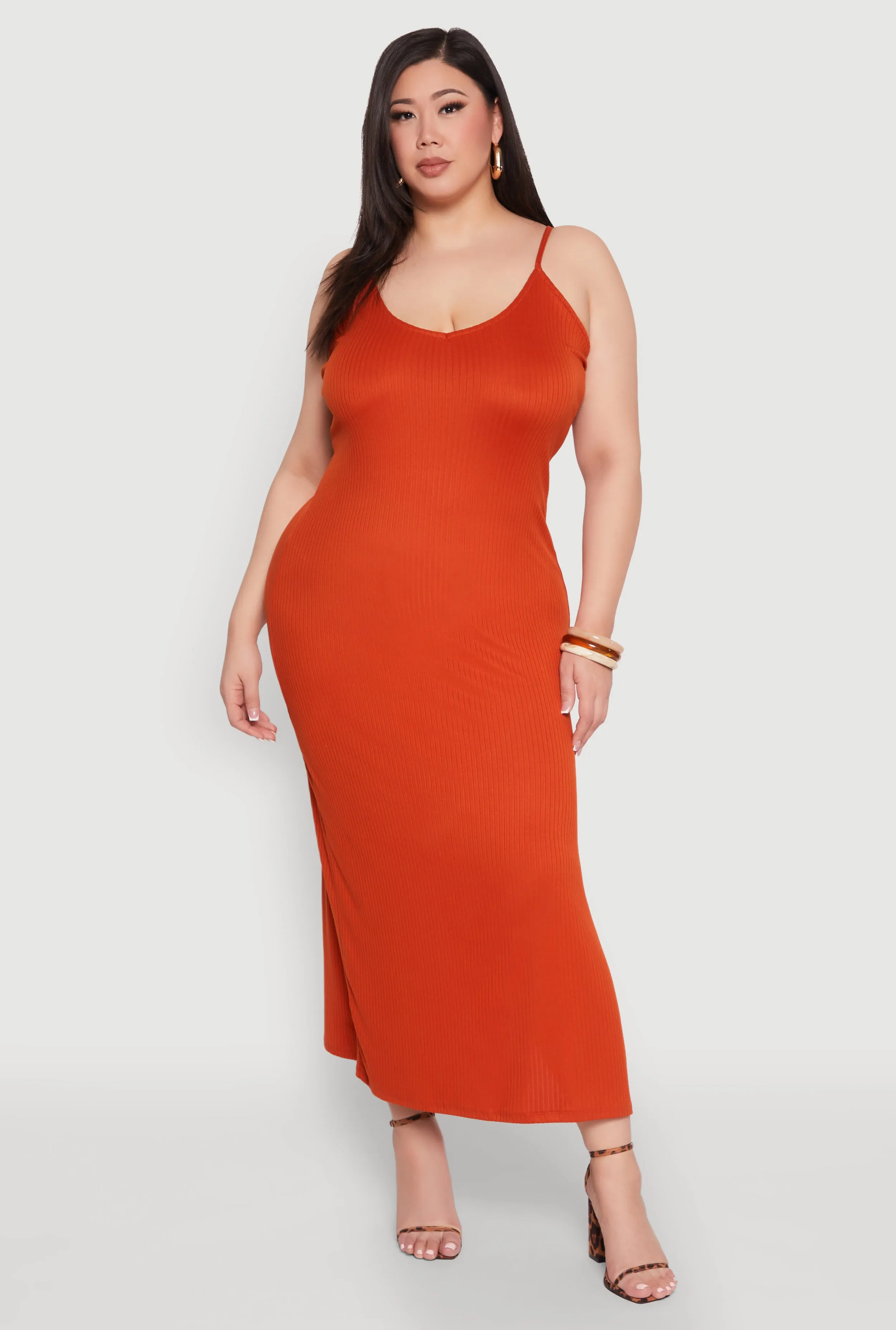 Plus Size V Neck Side Slit Maxi Dress sold by Rainbow