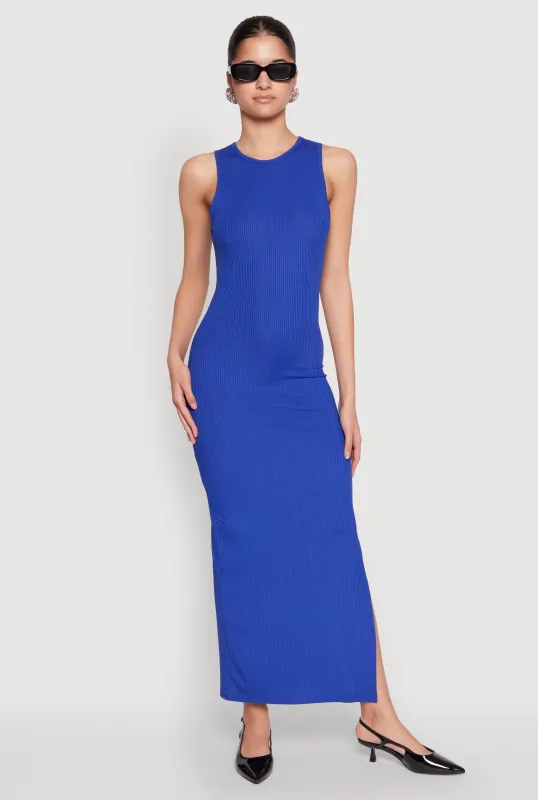 Rib Knit Side Slit Maxi Dress sold by Rainbow