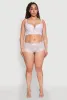 Plus Size Floral Lace Caged Front Plunge Longline Bra sold by Rainbow