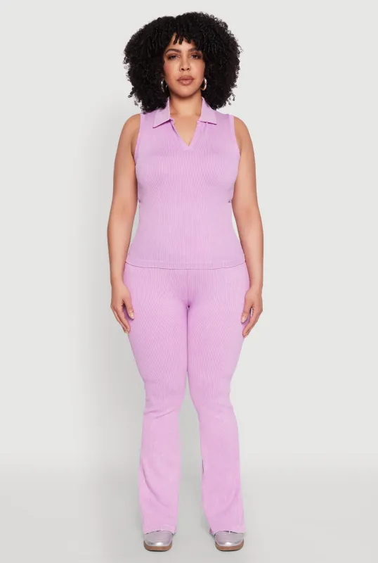 Plus Size Mineral Wash Ribbed Knit Boot Cut Pants sold by Rainbow