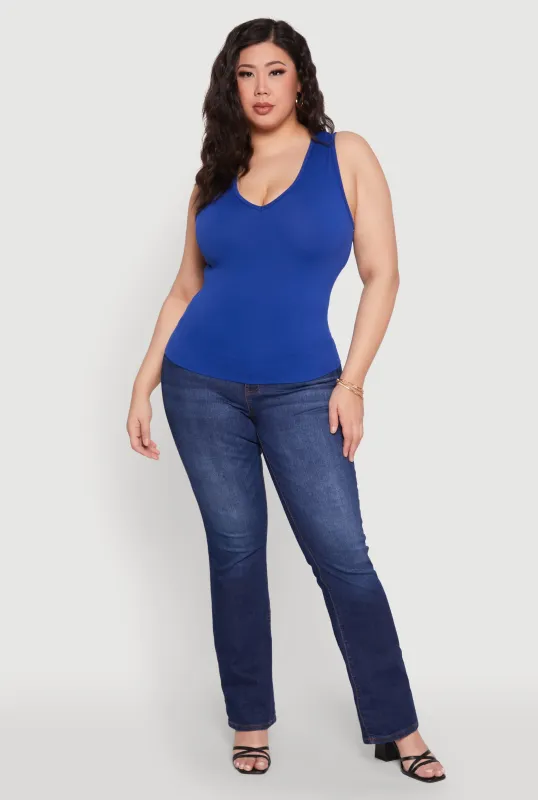 Plus Size Seamless V Neck Rib Knit Top sold by Rainbow