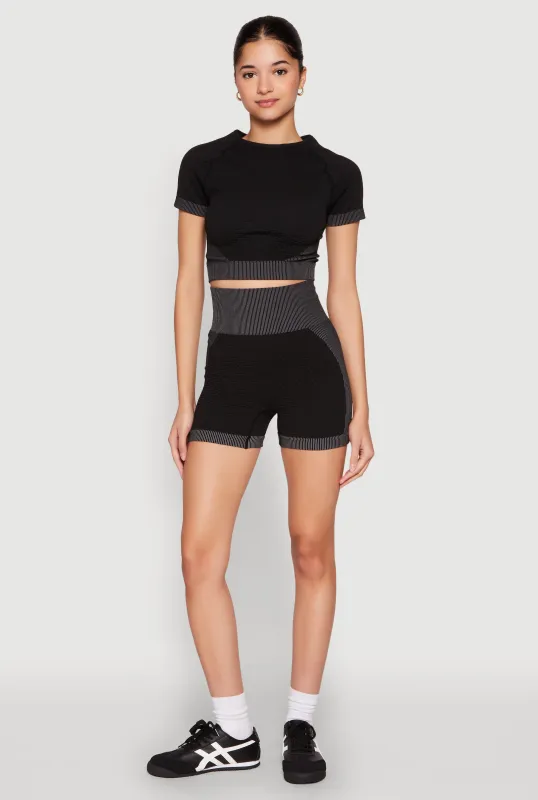 Striped Detail Seamless Biker Shorts sold by Rainbow