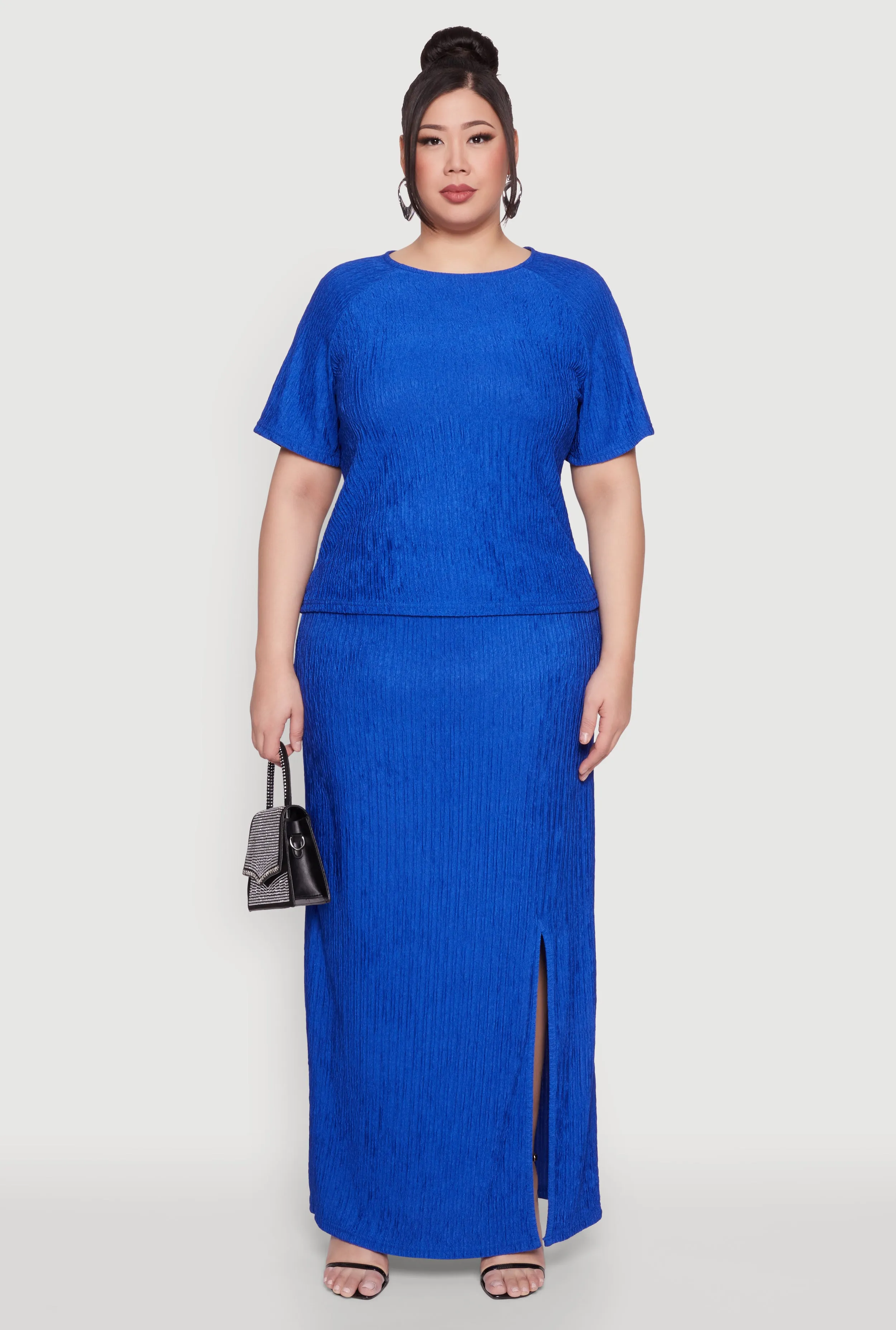 Plus Size High Waisted Slit Front Skirt sold by Rainbow