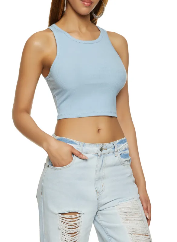 Basic Cropped Racerback Tank Top sold by Rainbow