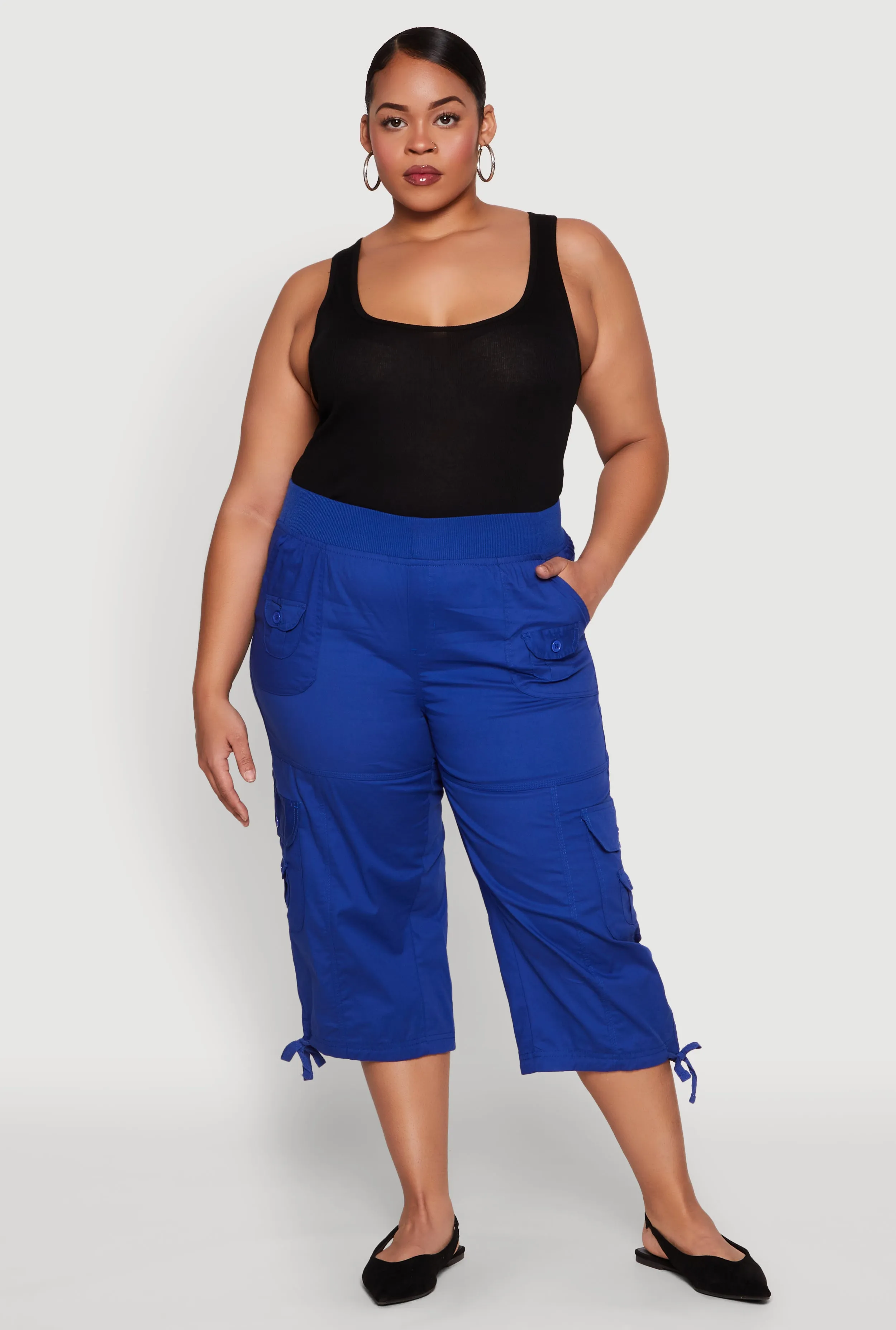 Plus Size High Waisted Cargo Capri Pants sold by Rainbow