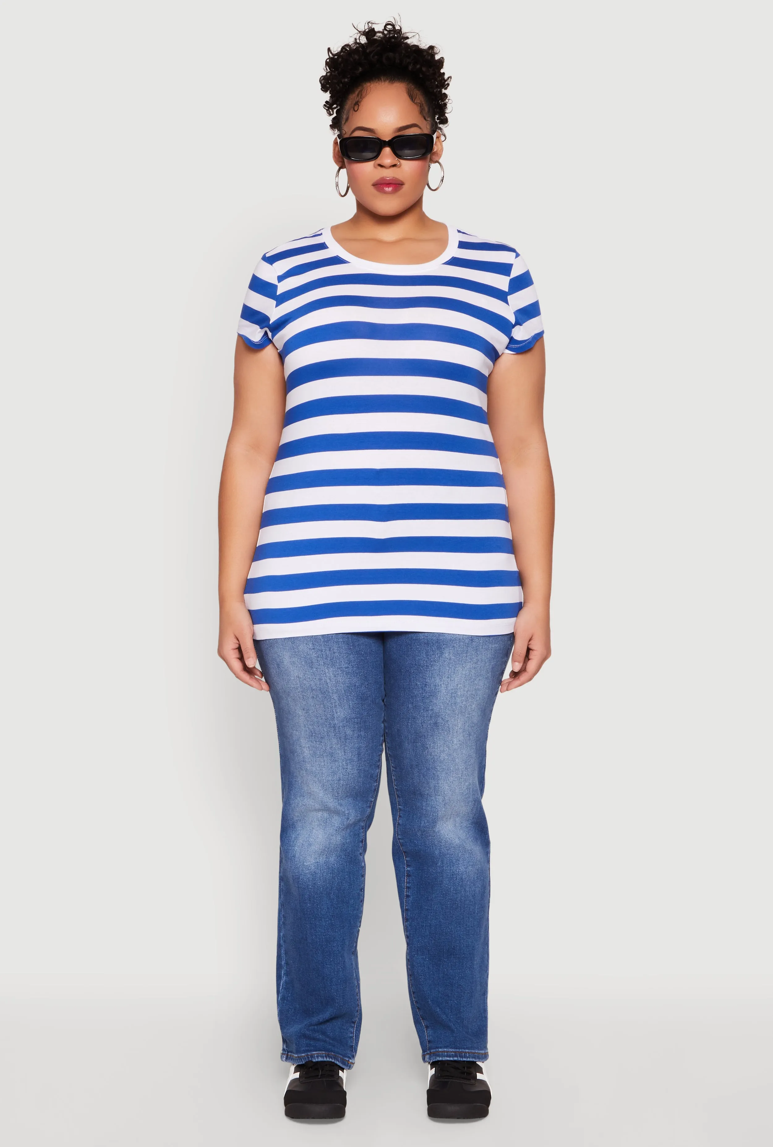 Plus Size Striped Crew Neck Tee sold by Rainbow