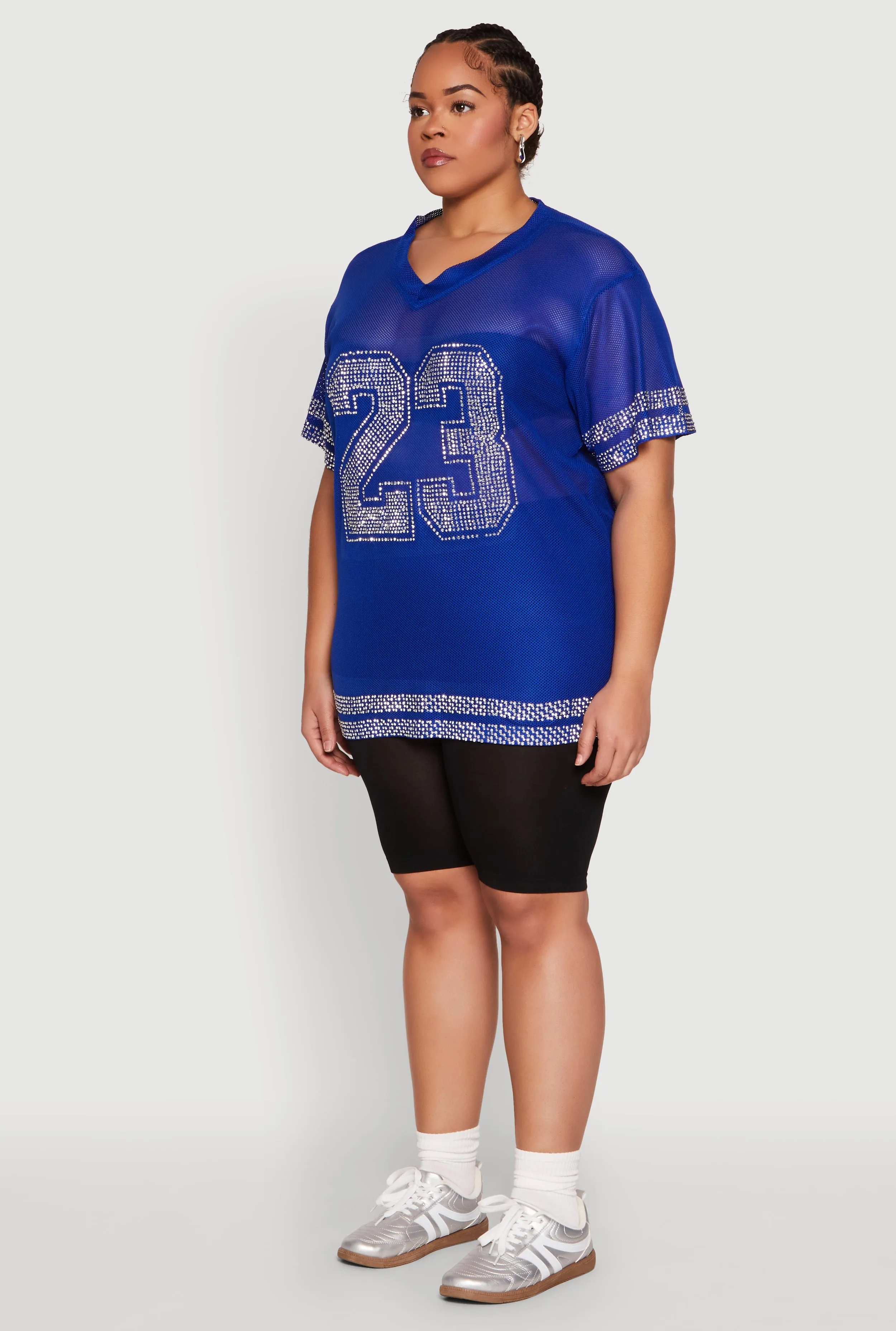 Plus Size Rhinestone Varsity Stripe Mesh Jersey sold by Rainbow product image thumbnail 5