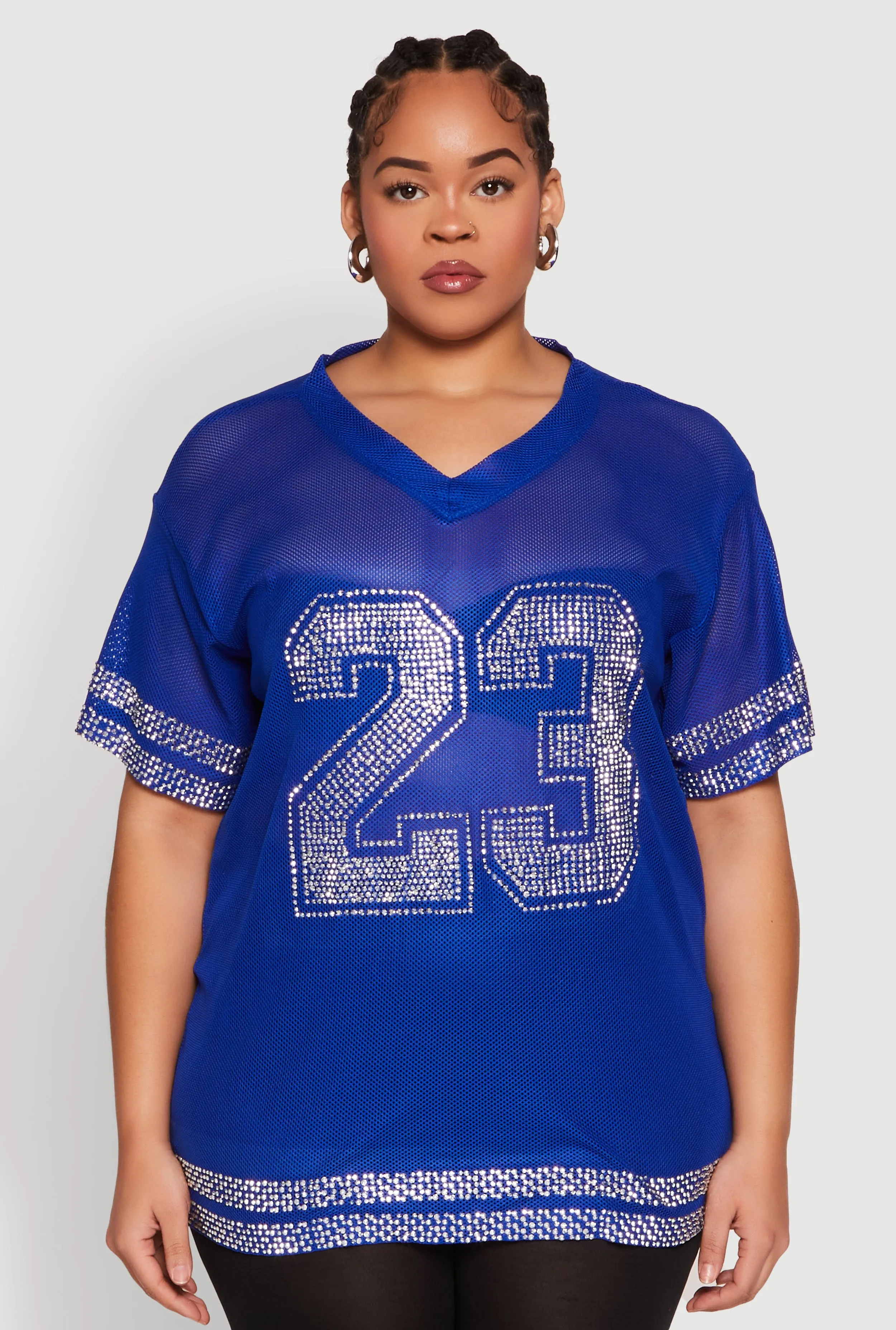 Plus Size Rhinestone Varsity Stripe Mesh Jersey sold by Rainbow product image thumbnail 2