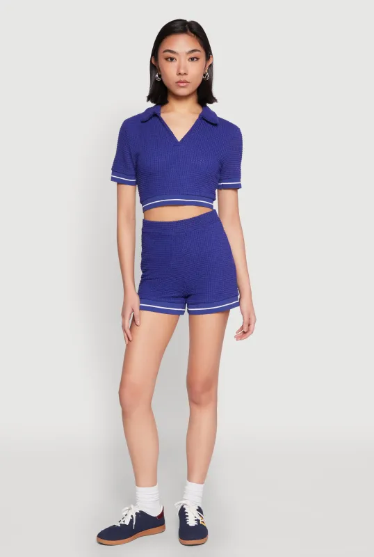 Textured Knit Varsity Stripe Shorts sold by Rainbow