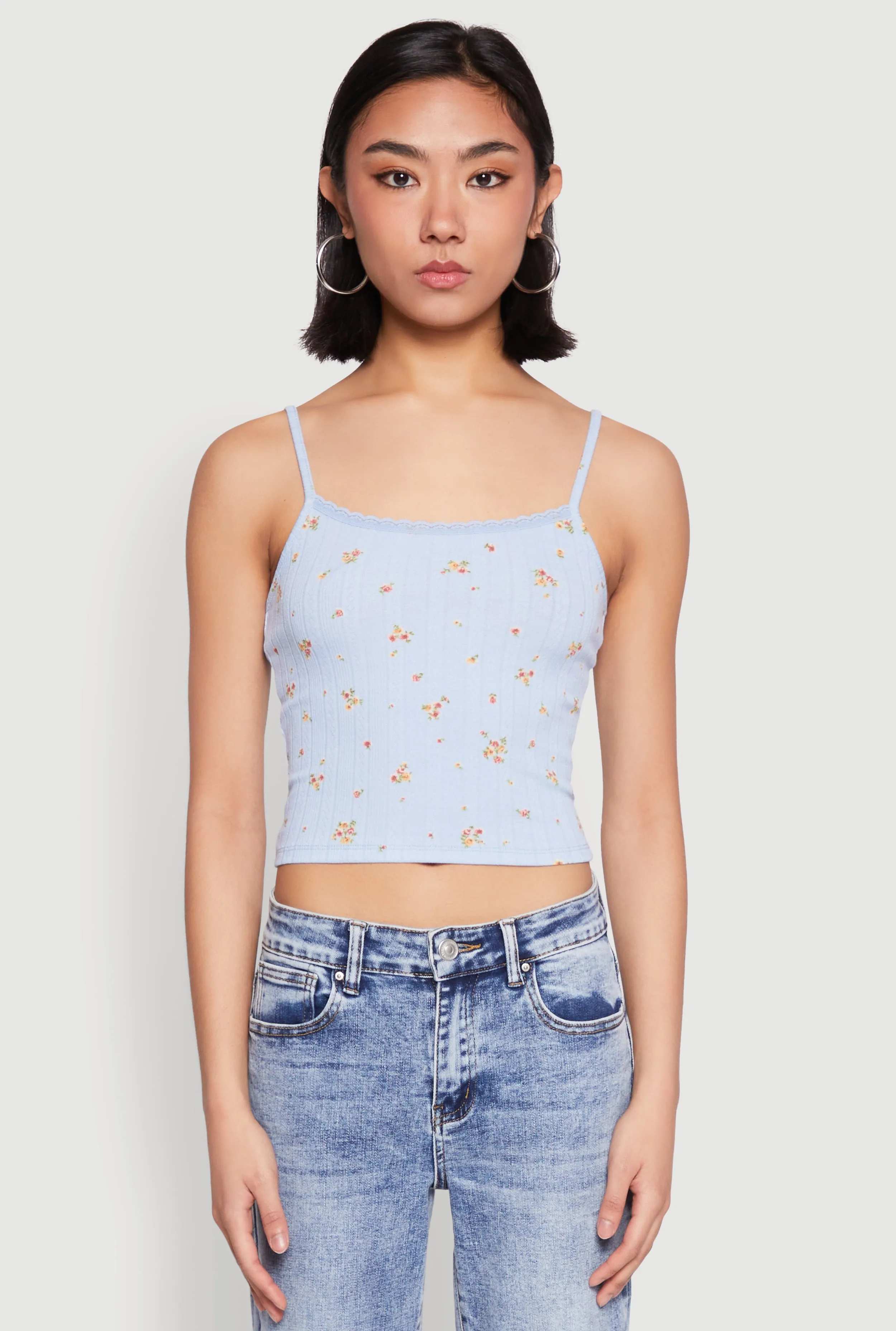 Ribbed Knit Lace Trim Ditsy Print Cami sold by Rainbow product image thumbnail 2