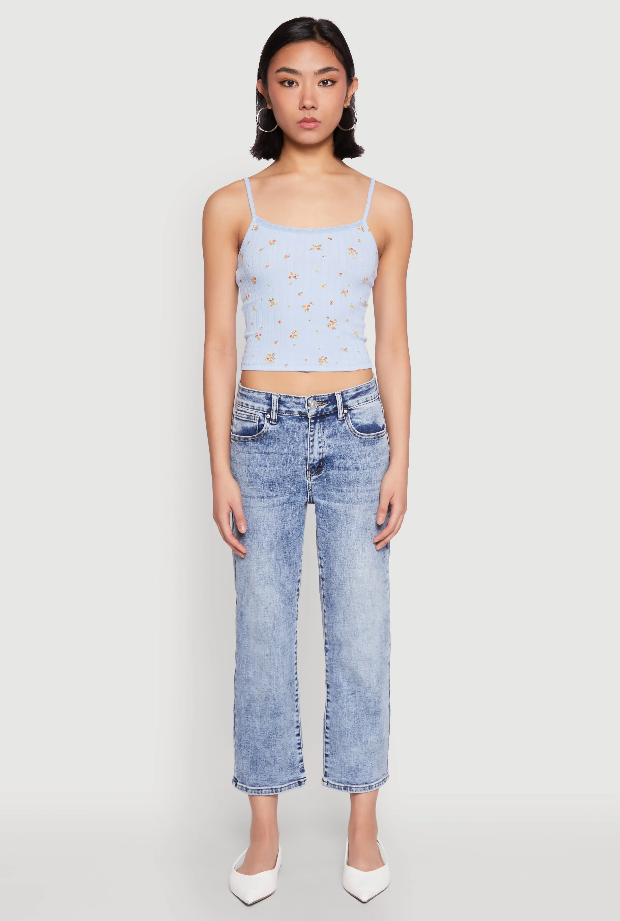 Ribbed Knit Lace Trim Ditsy Print Cami sold by Rainbow product image thumbnail 3