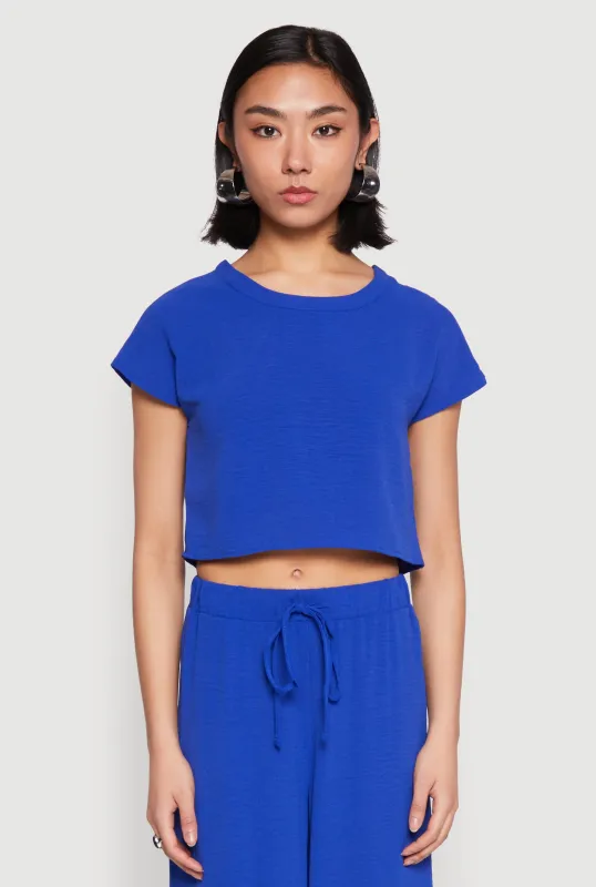 Crepe Knit Short Sleeve Crop Top sold by Rainbow