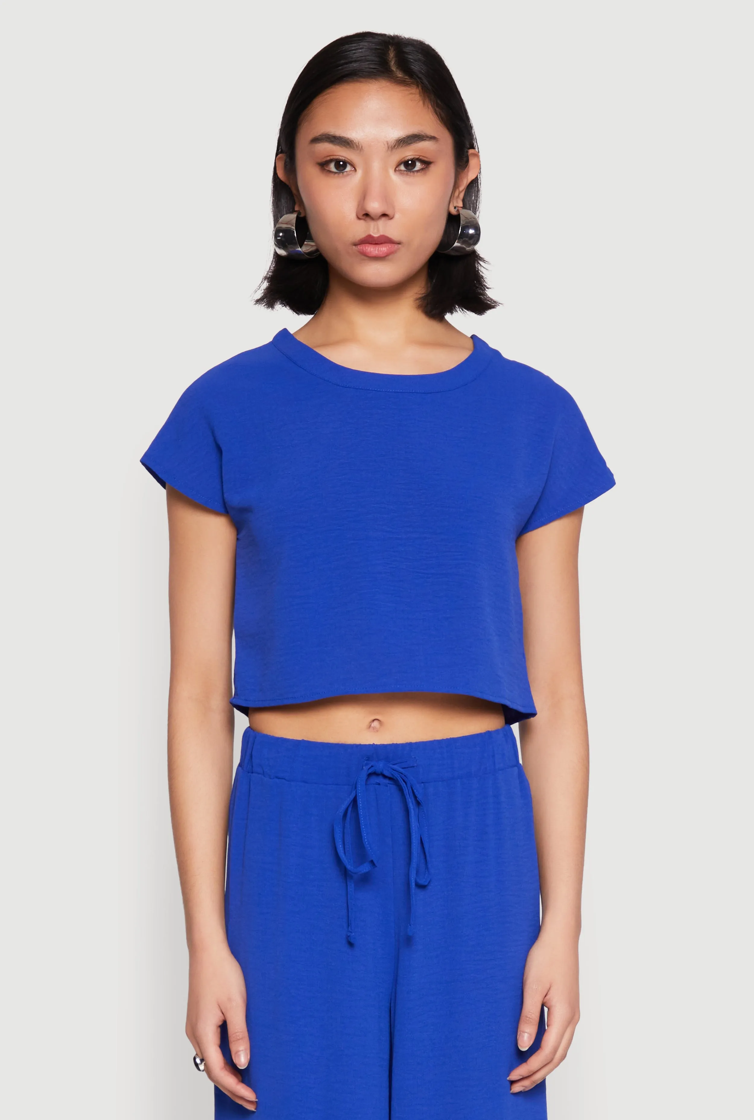 Crepe Knit Short Sleeve Crop Top sold by Rainbow