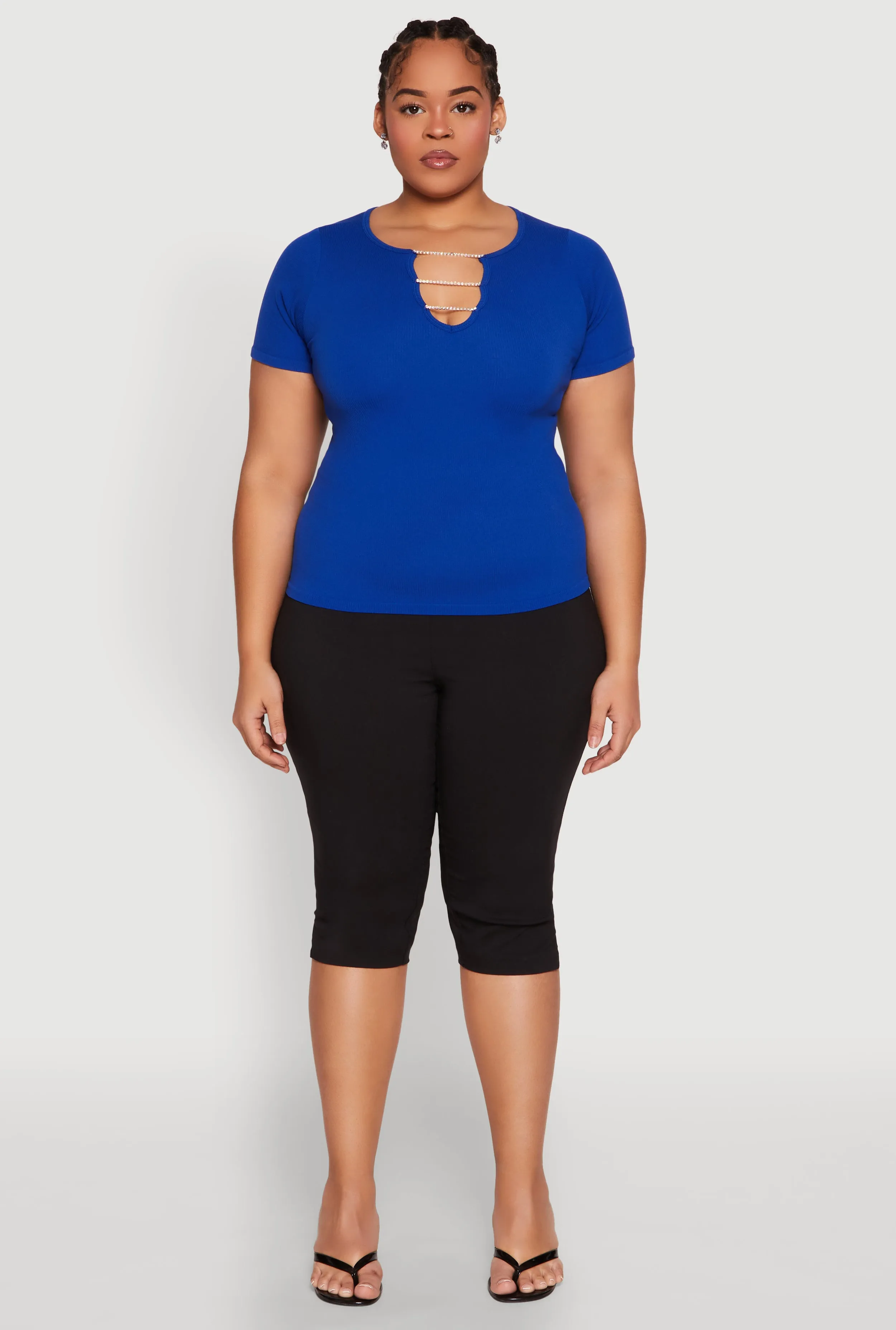 Plus Size Rhinestone Caged Notch Neck Top sold by Rainbow product image thumbnail 3