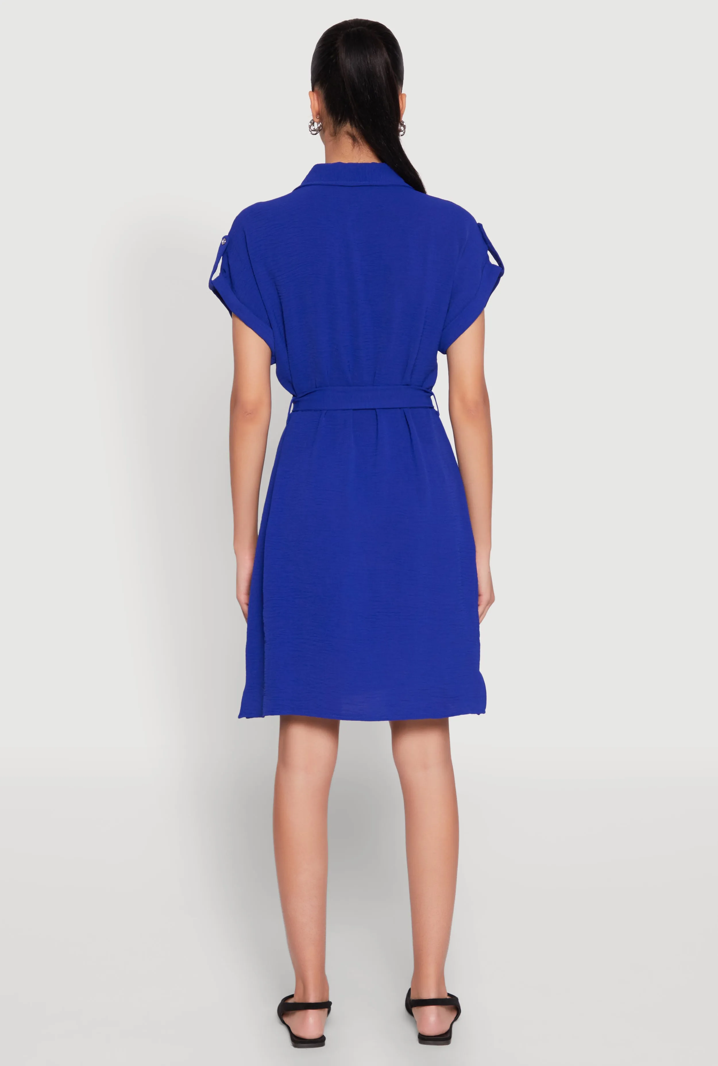 Crepe Knit Tie Waist Belted Shirt Dress sold by Rainbow product image thumbnail 5