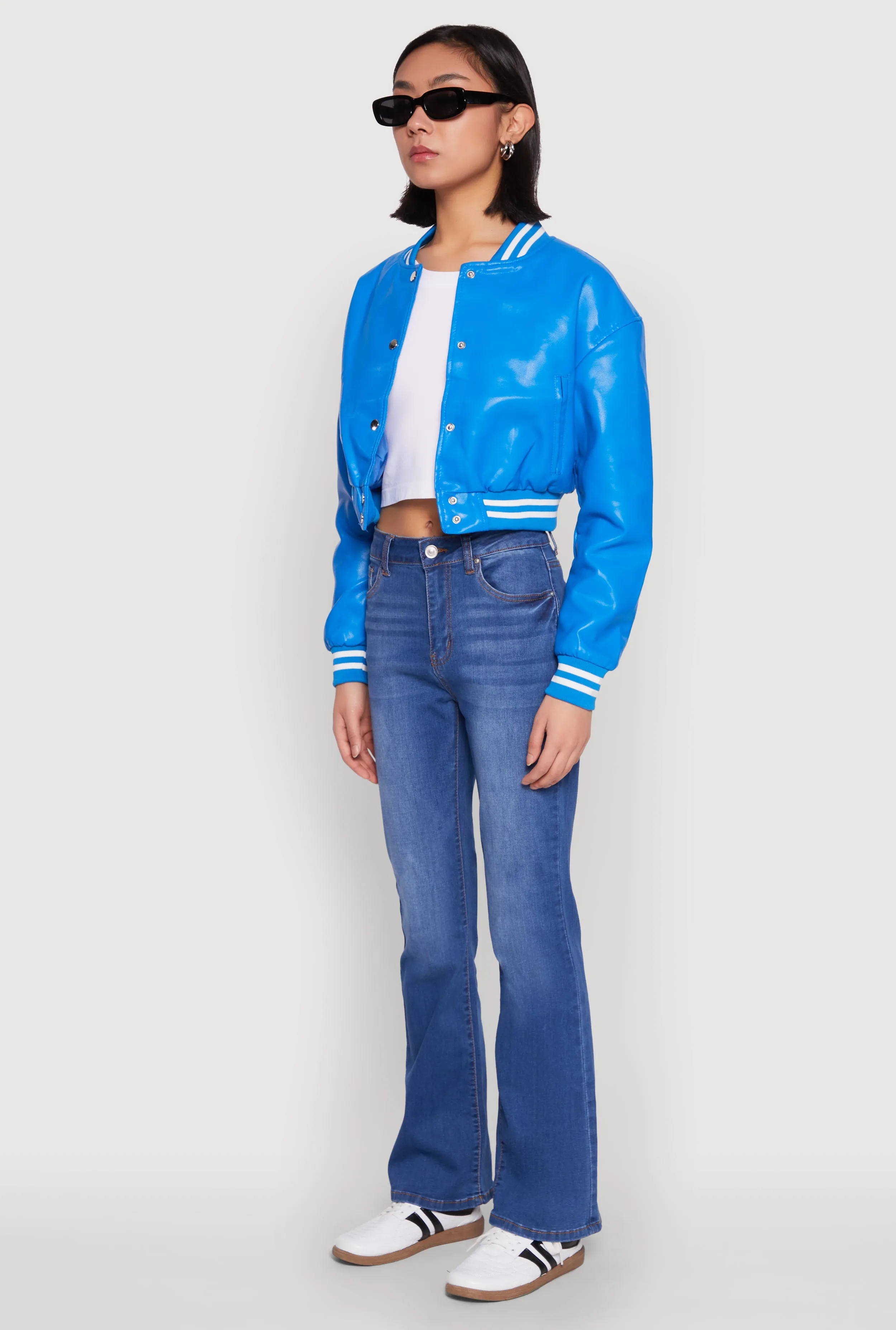 Daisy Faux Leather Cropped Bomber Jacket sold by Rainbow product image thumbnail 5