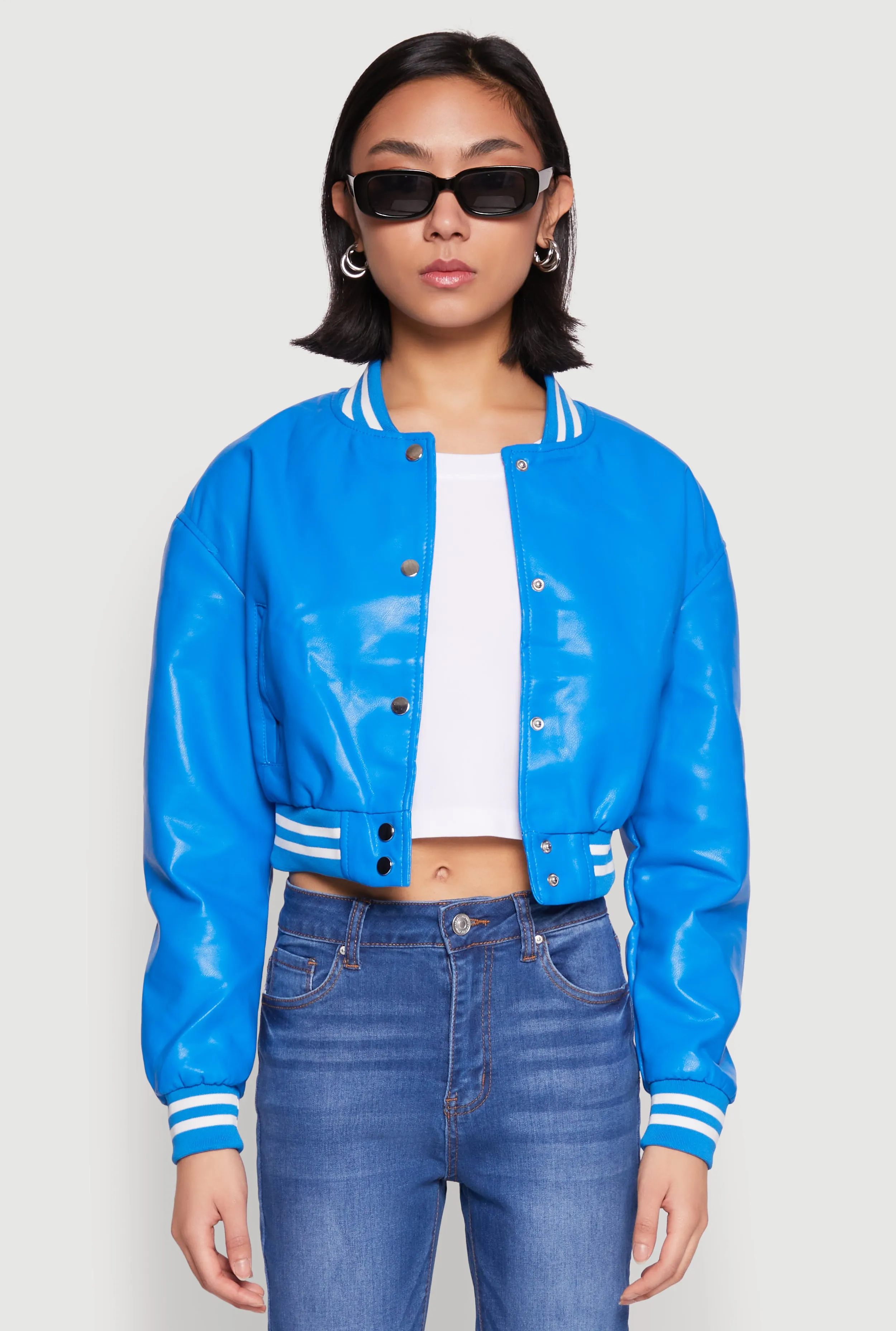 Daisy Faux Leather Cropped Bomber Jacket sold by Rainbow product image thumbnail 2