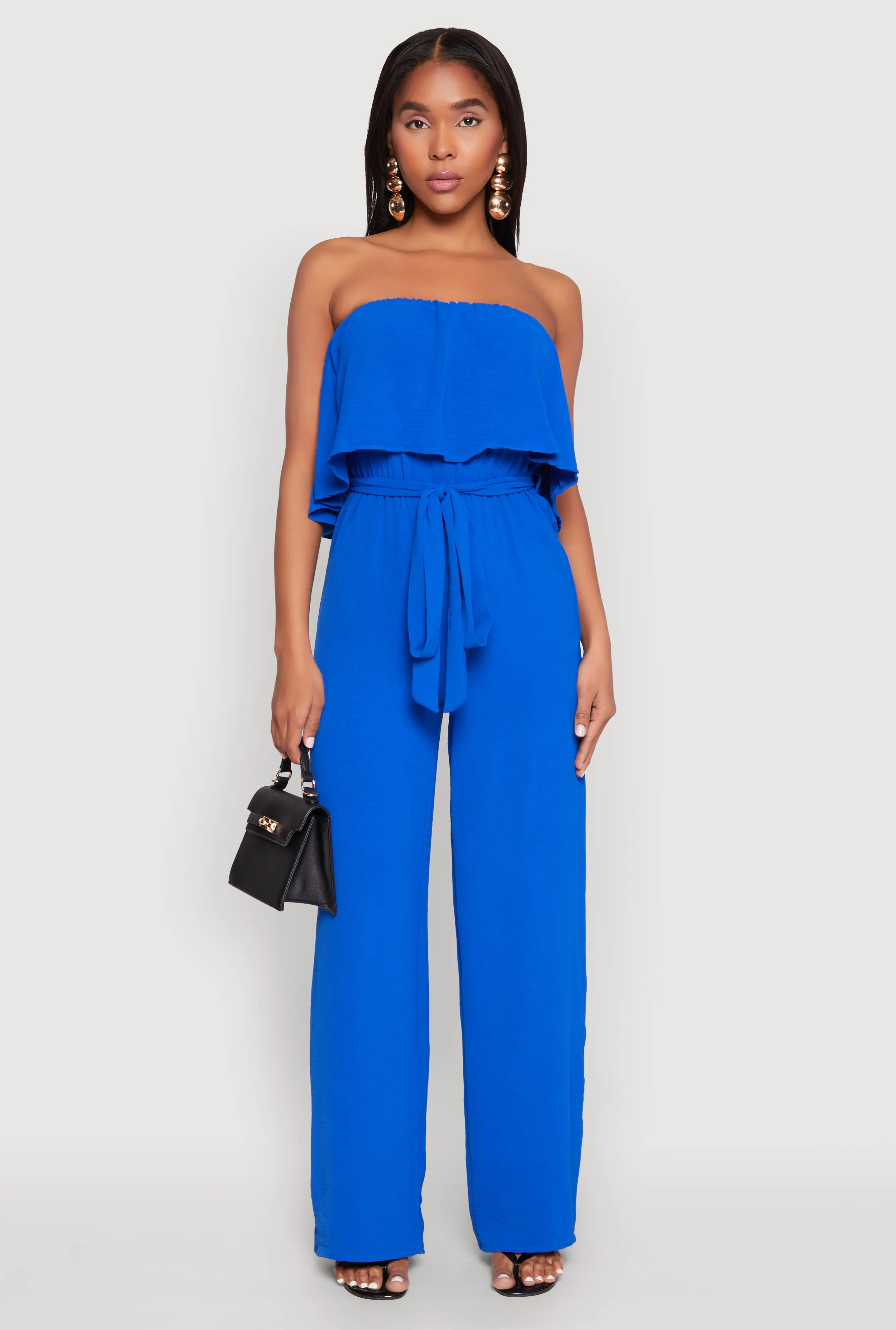 Crepe Knit Ruffle Overlay Tie Waist Jumpsuit sold by Rainbow product image thumbnail 2