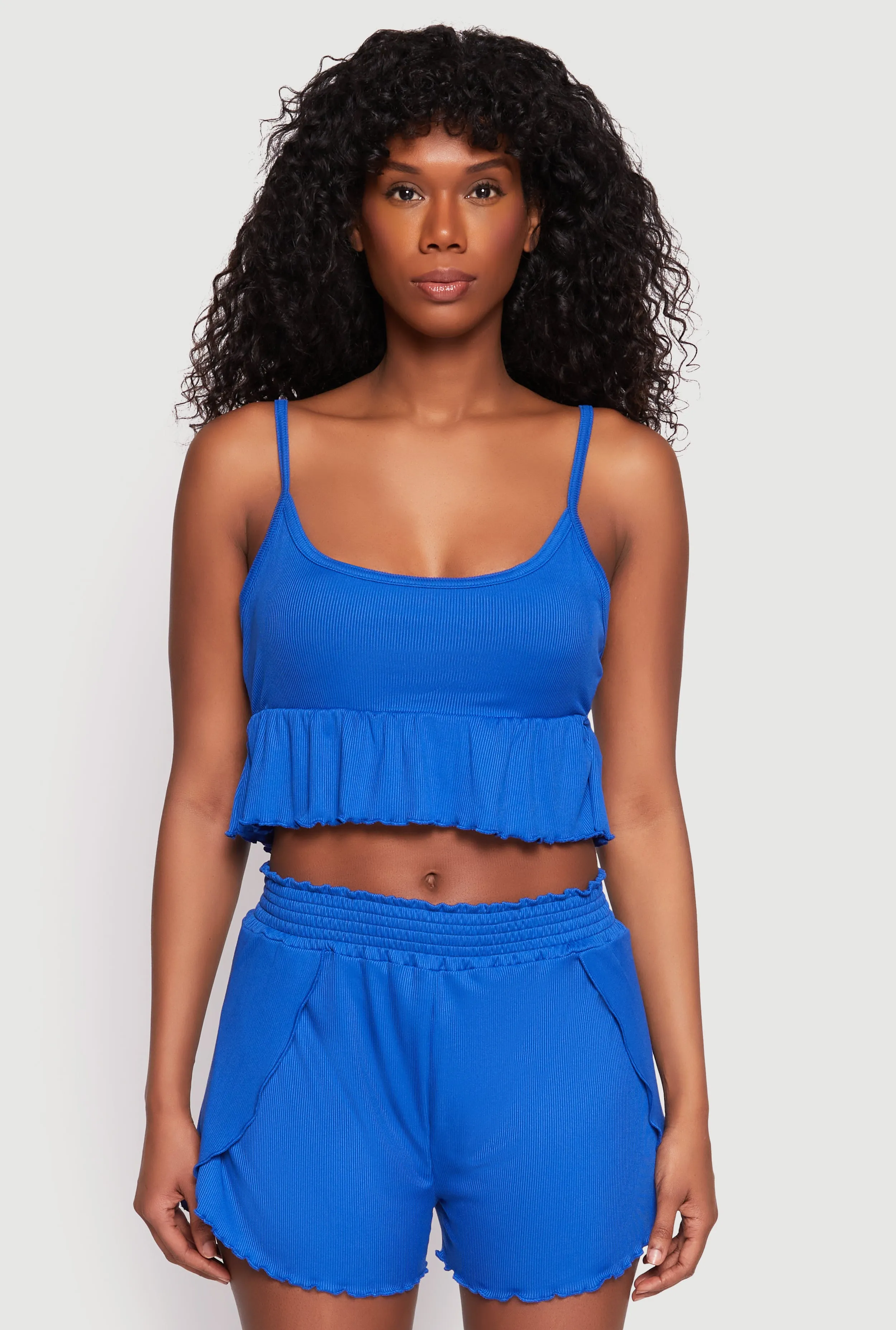Ribbed Knit Lettuce Edge Pajama Cami and Shorts sold by Rainbow