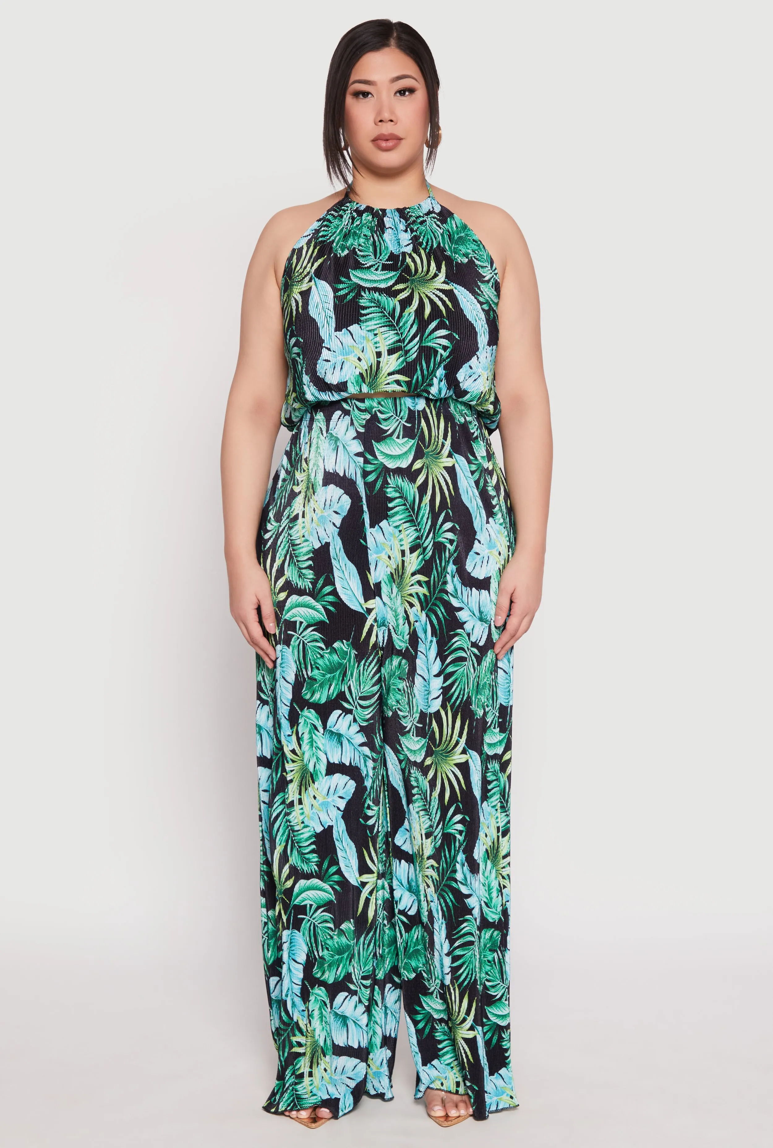 Plus Size Almost Famous Tropical Print Halter Crop Top sold by Rainbow product image thumbnail 2