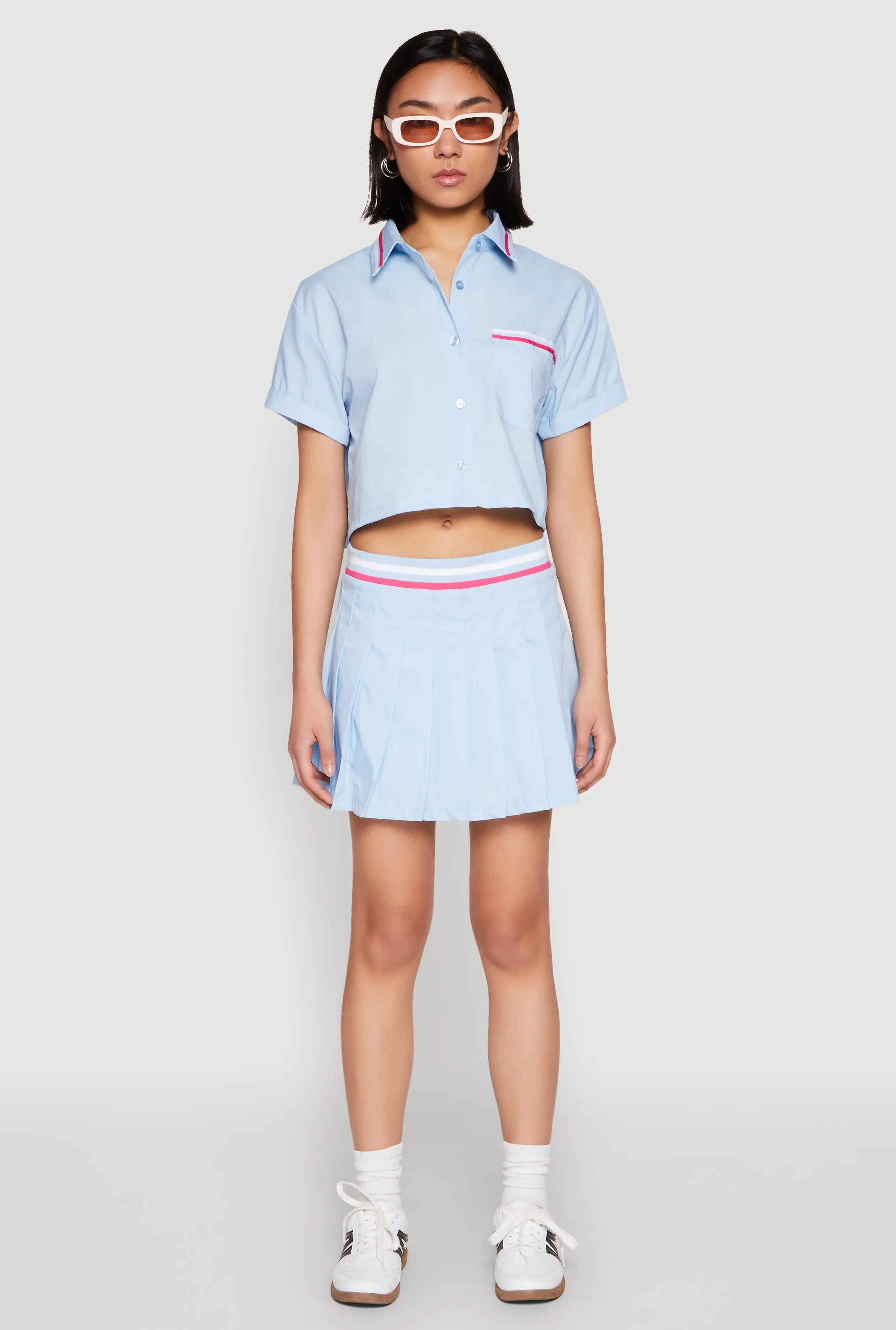 Poplin Varsity Stripe Pleated Skirt sold by Rainbow