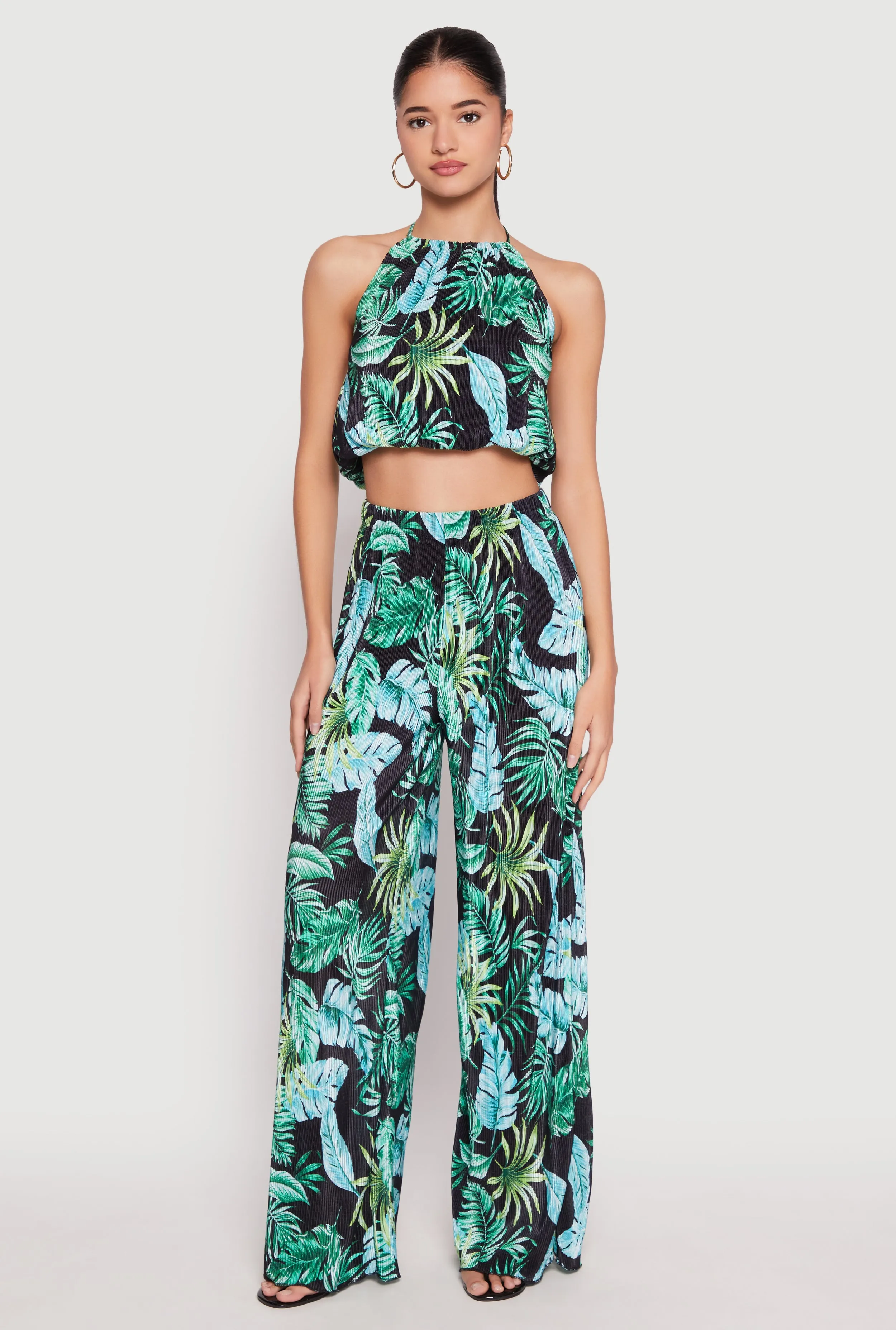 Almost Famous Plisse Tropical Print Halter Crop Top sold by Rainbow product image thumbnail 2