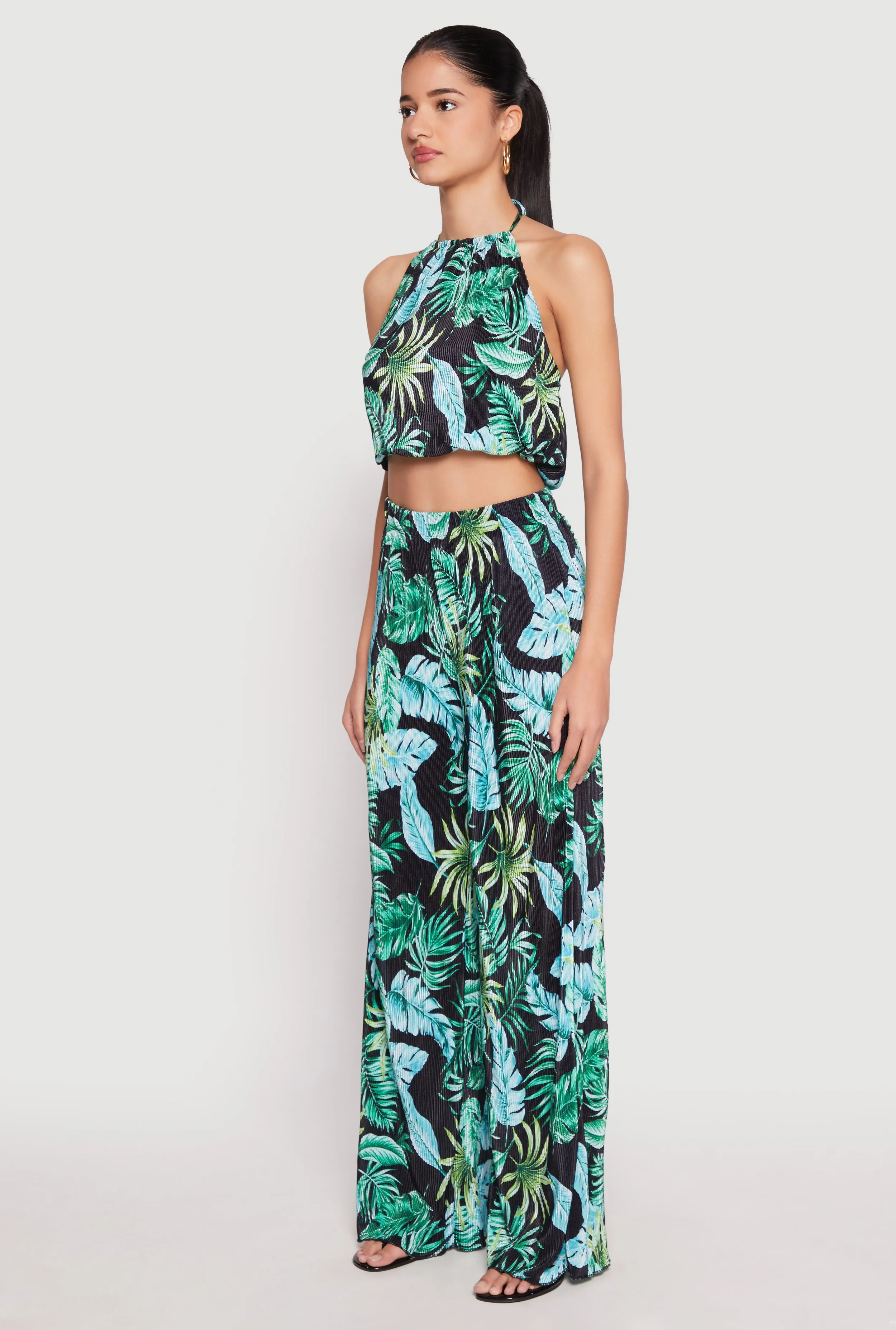 Almost Famous Plisse Tropical Print Halter Crop Top sold by Rainbow product image thumbnail 3