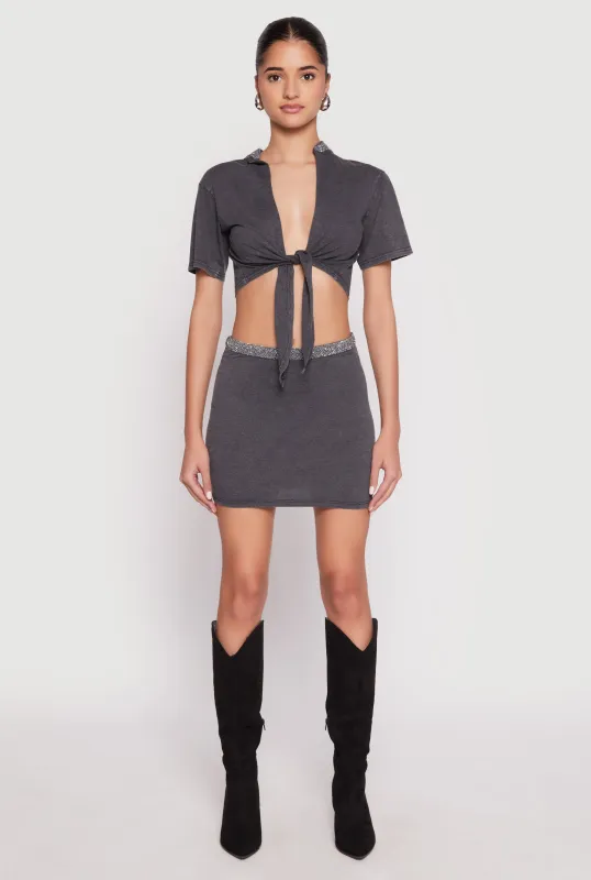 Rhinestone Waist Mini Skirt sold by Rainbow